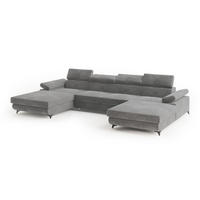 ROHOVÁ SEDAČKA DETTI šedá - šedá/černá, kov/dřevo (339/190cm) - MASSENO