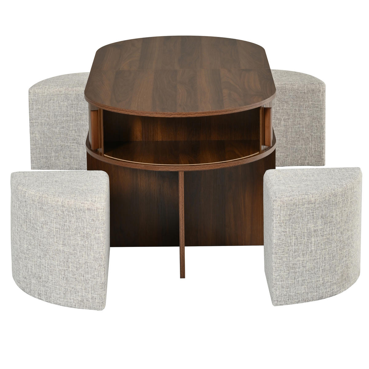 COUCHTISCH-SET DE-37043 oval mit Schiebetüren und Hockern Nussbaum - Walnussfarben, Holzwerkstoff (120/60/51.5cm) - ComfortXL