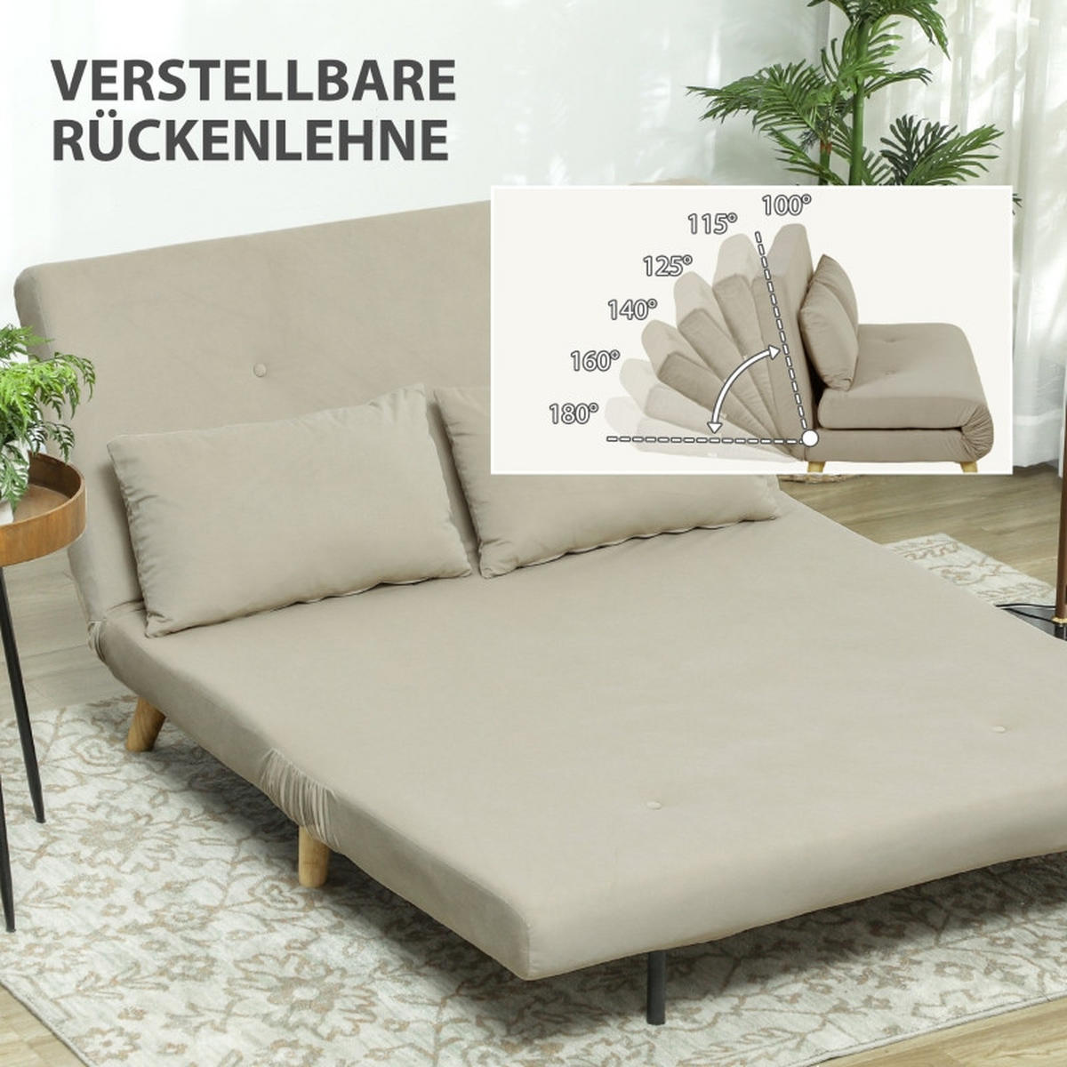 SCHLAFSOFA Polyester Samtoptik mit 6-fach verstellbarer Rückenlehne 130/78/79 cm Beige - Beige, Textil (78/79/130cm) - Redom