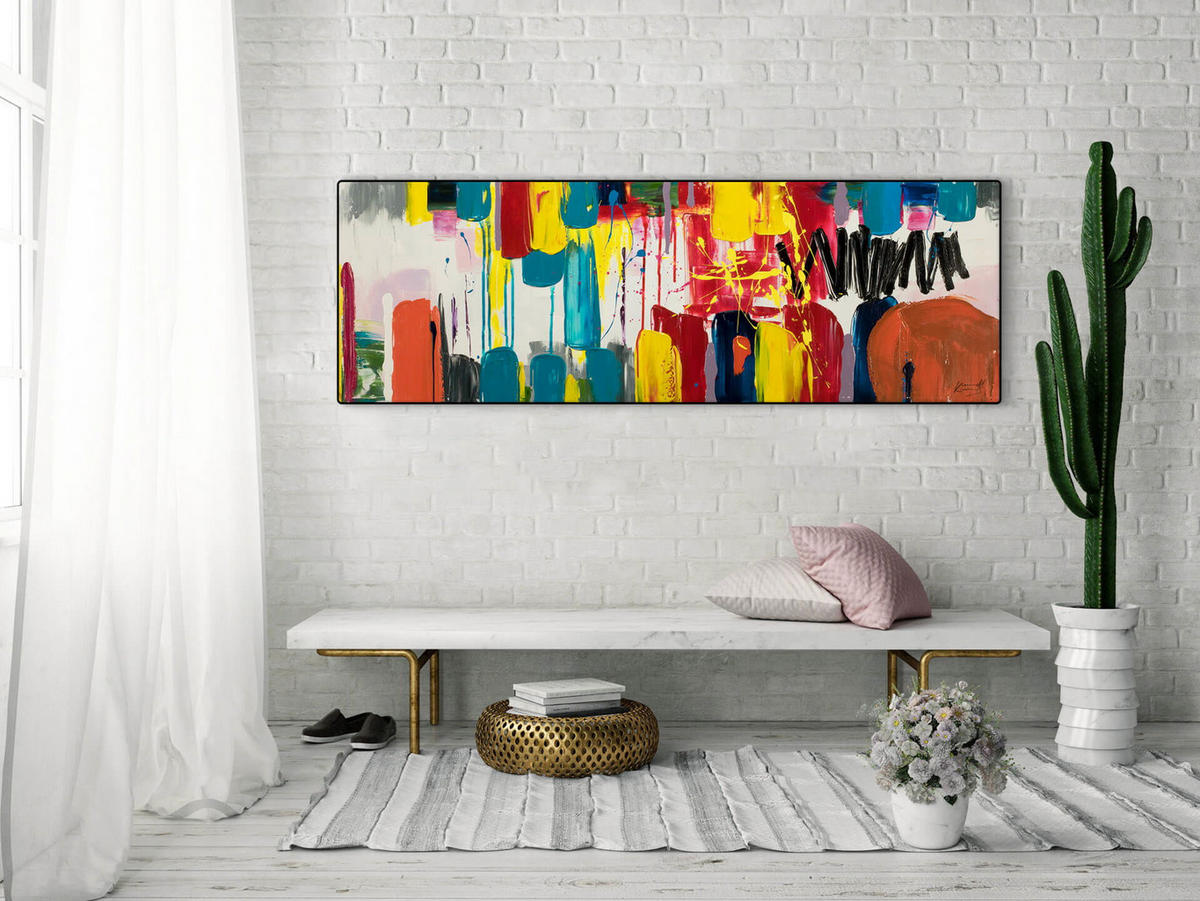 ACRYLBILD HANDGEMALT 150/50 cm - Weiß, Holz/Textil (150/50cm) - KUNSTLOFT