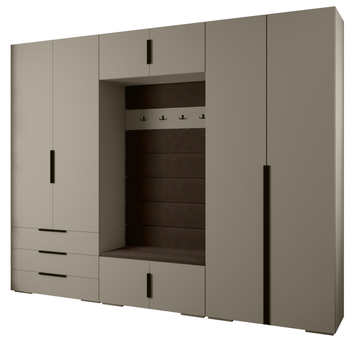 Abiks Möbel Garderoben-Set Kaschmir, Braun, Schwarz 300x236.7x47 cm