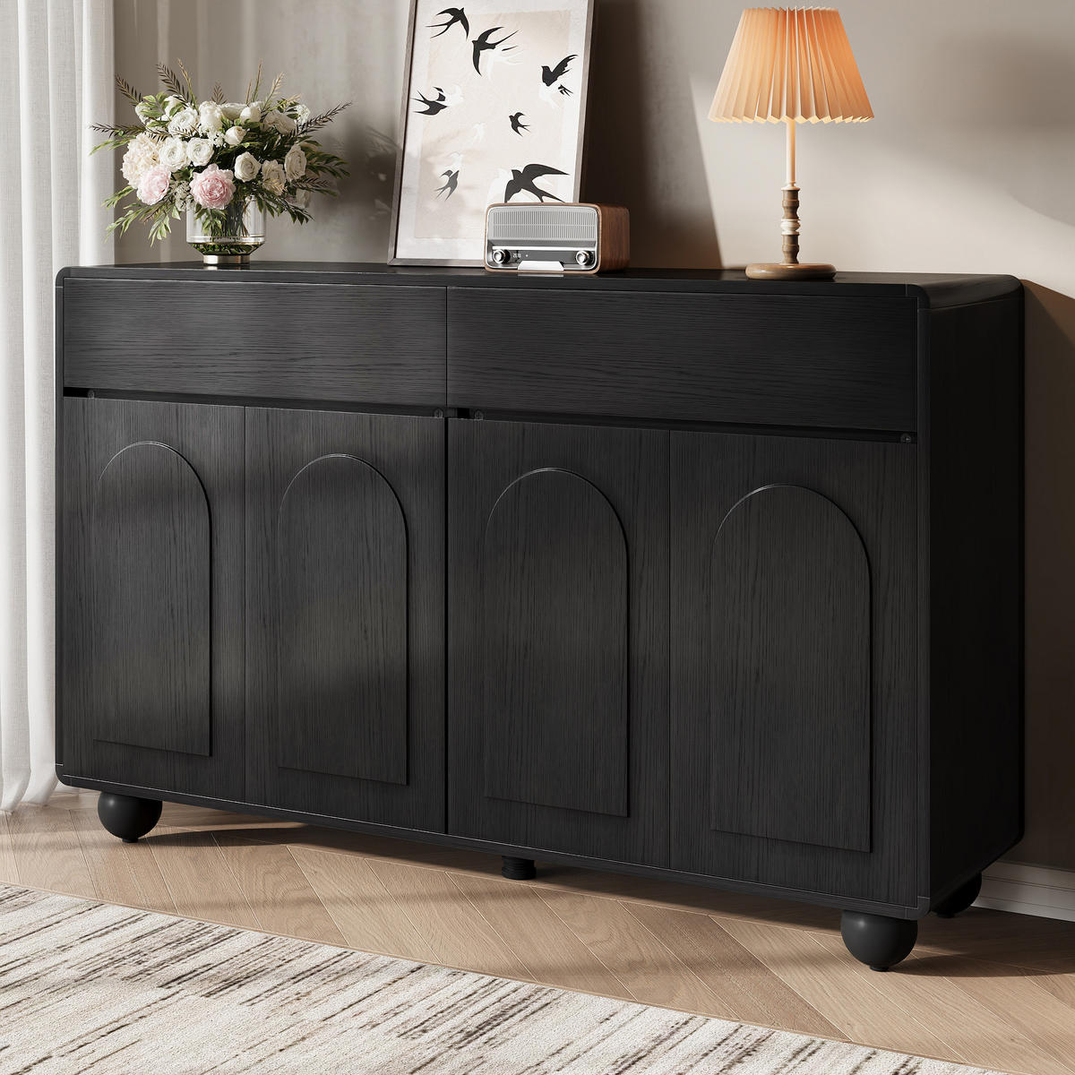 SIDEBOARD geschwungene Türen PB MDF Metallfüße modern - Schwarz, Holzwerkstoff (38/89/140cm) - FLIEKS