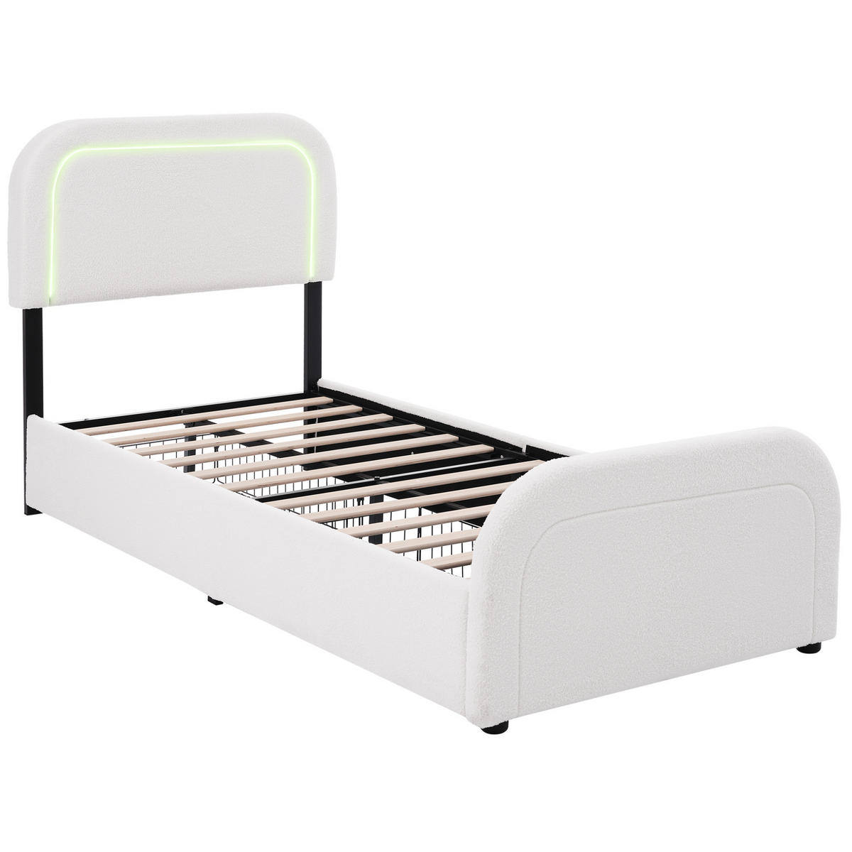 POLSTERBETT 90/200 cm mit LED-Beleuchtung, USB/Type-C am Kopfteil & 2 Schubladen, Weiß - Weiß, Textil (90/200cm) - Redom