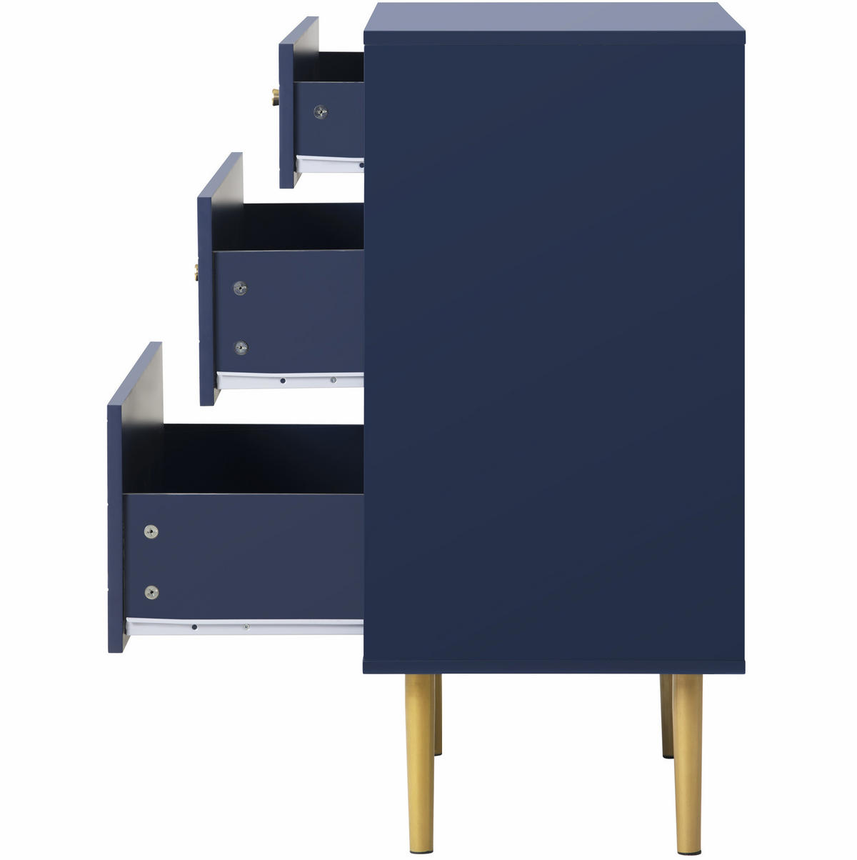 KOMMODE aus Holz und Metall 75x40x89 cm Marineblau mit 3 Schubladen und Fischschuppenmuster - Dunkelblau, Holzwerkstoff (75/89/40cm) - Modfu