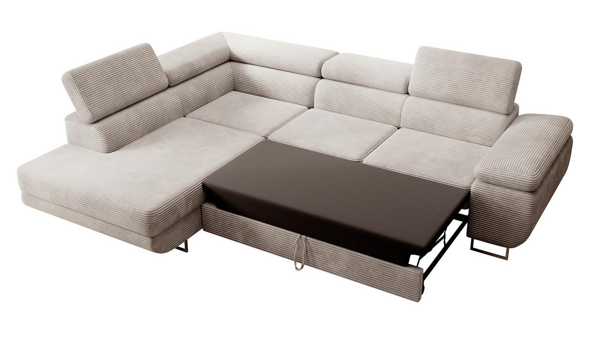 ECKSOFA Stevil Graubeige Cordbezug - Greige/Silberfarben, Textil/Metall (275/203cm) - Selsey