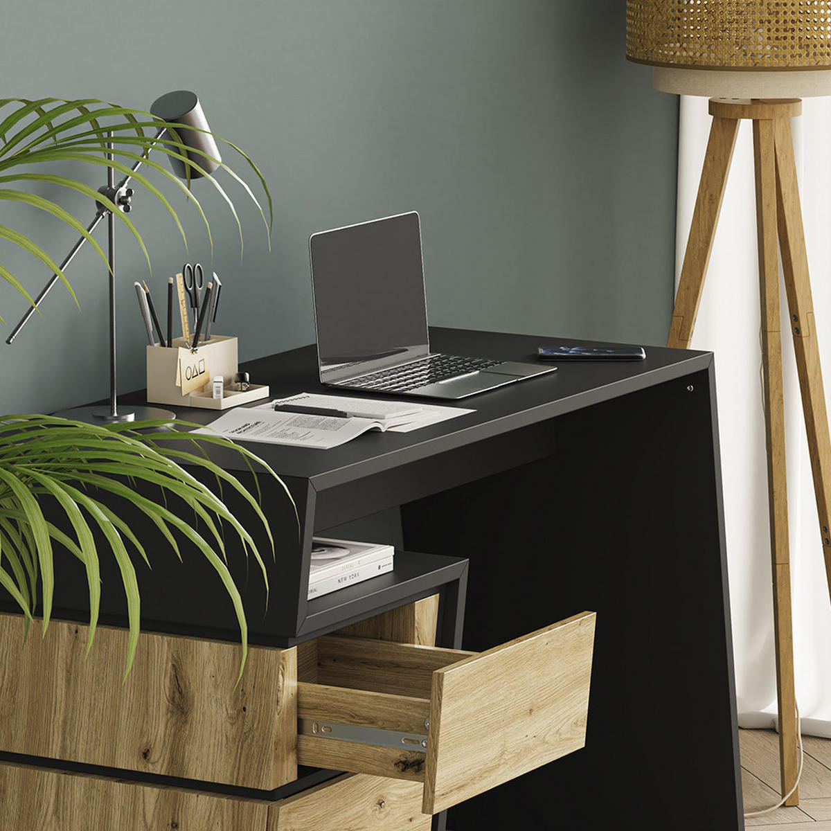 SCHREIBTISCH Okaro Anthrazit/Eiche 105 x 50 cm mit 3 Schubladen - Eichefarben/Anthrazit, Holzwerkstoff (50/105/75cm) - Vicco
