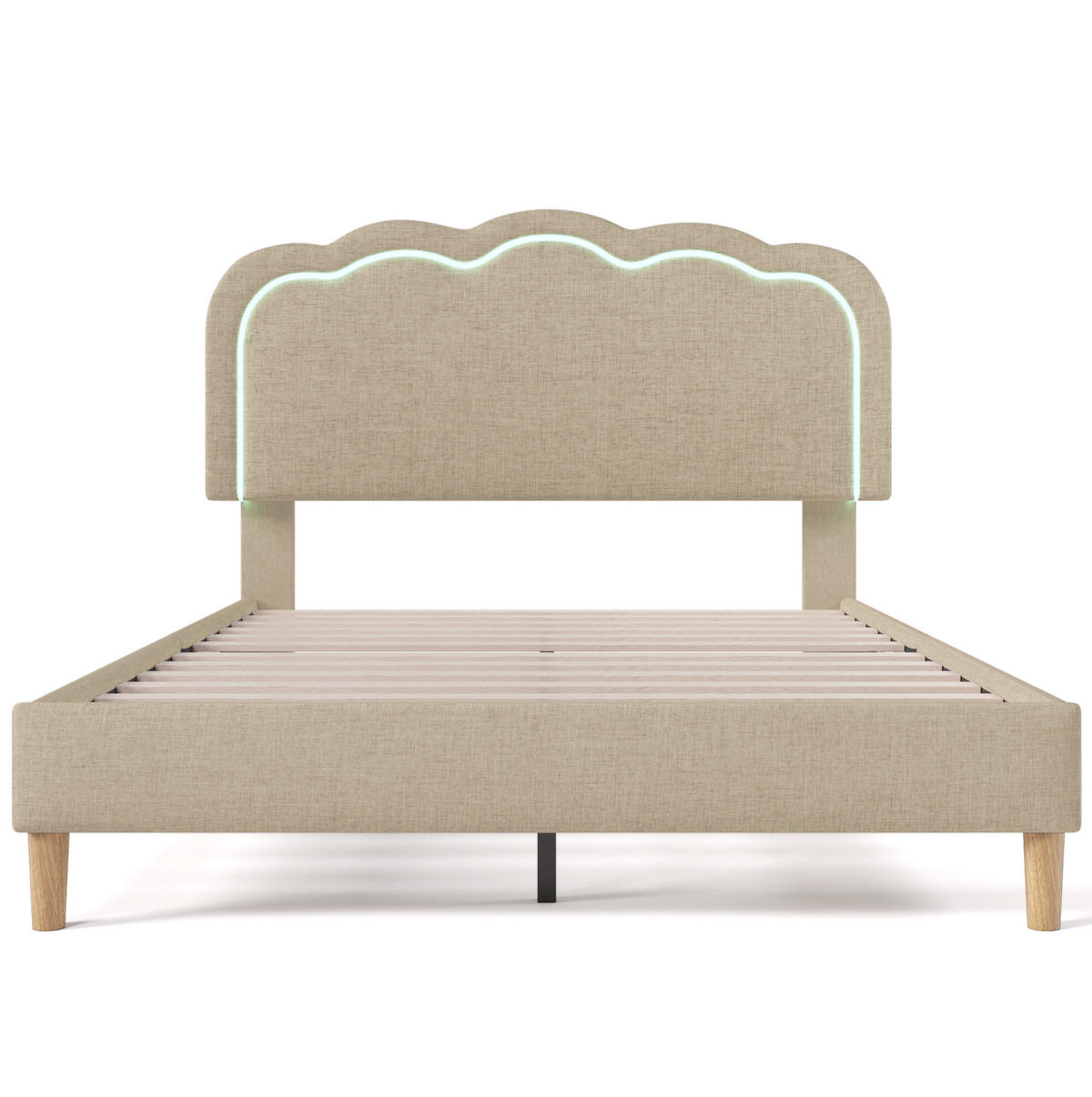 POLSTERBETT mit LED und verstellbarem Kopfteil 140x200 cm Leinen Beige - Beige, Metall (140/200cm) - Beauniv