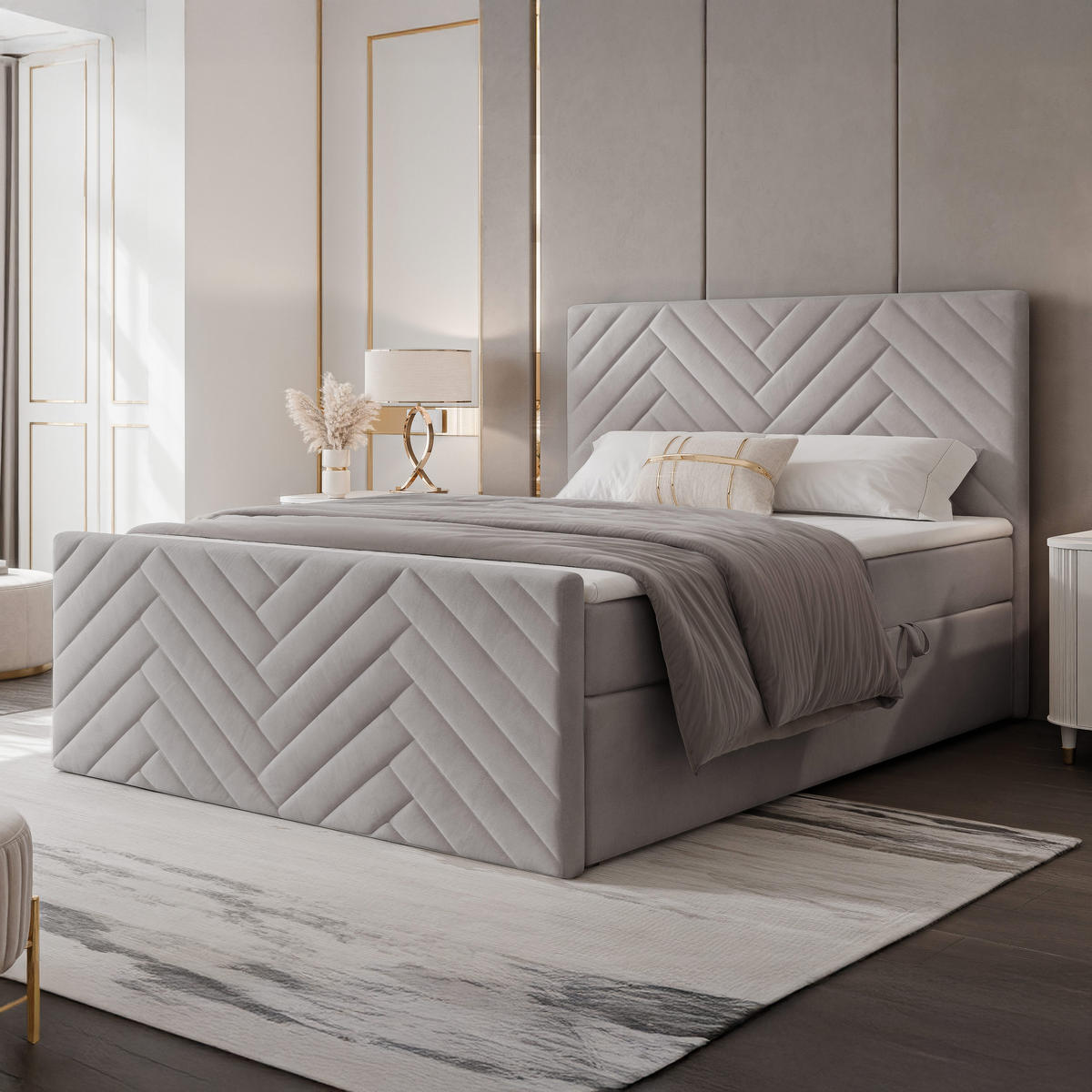 BOXBETT NEREA PLUS 160/200 cm mit Matratze und Topper, Hellgrau - Hellgrau, Holzwerkstoff/Textil (160/200cm) - Idohome
