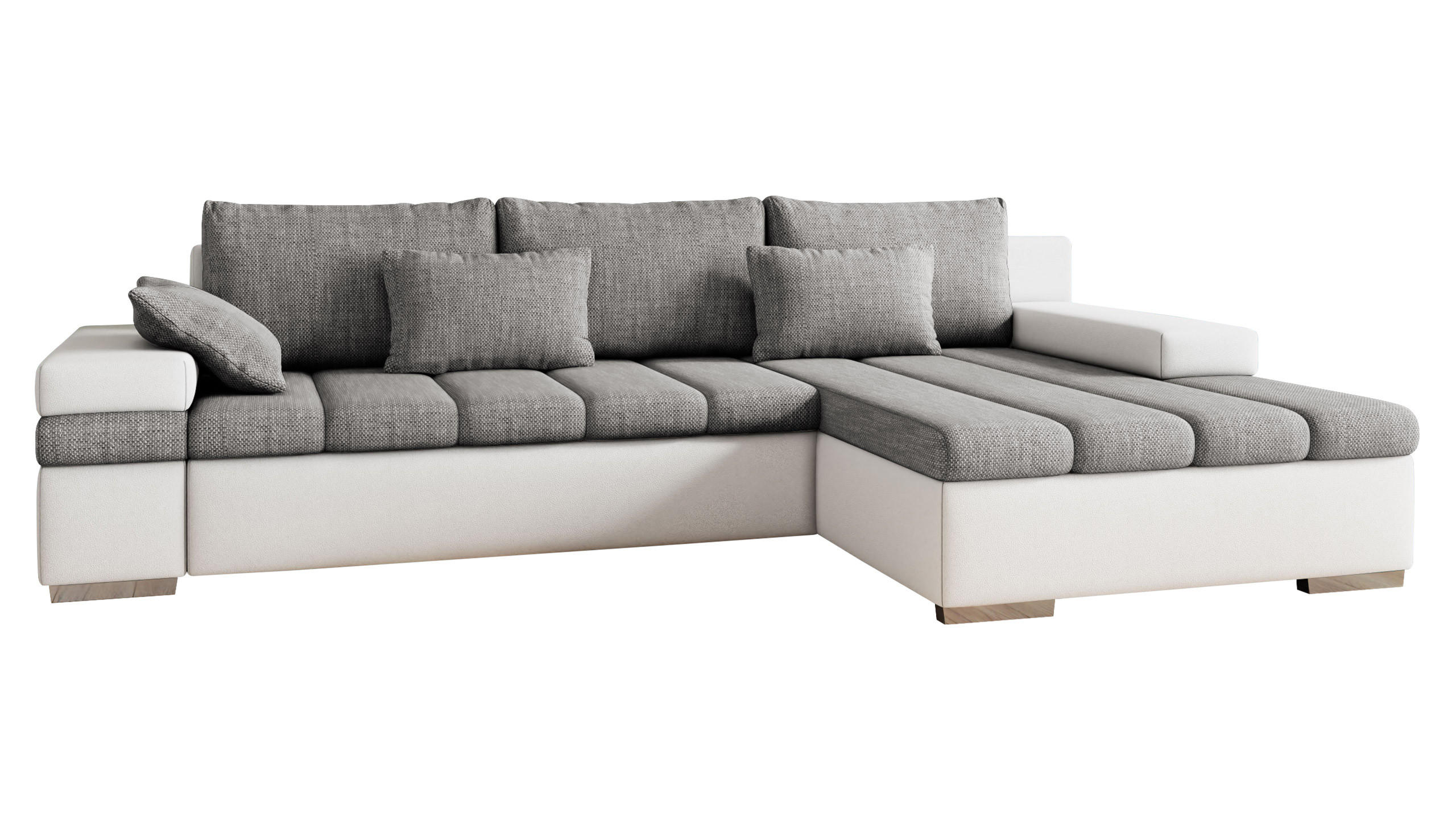 ECKSOFA Bangkok, Seite: Rechts - Silberfarben/Weiß, Holz/Textil (310/175cm) - MIRJAN24