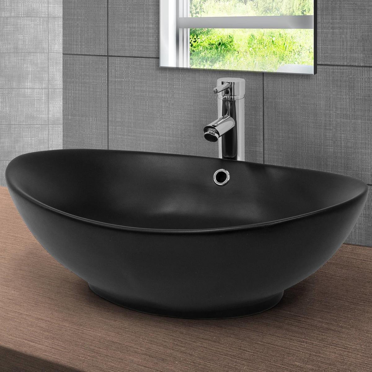 WASCHBECKEN - Schwarz, Keramik (38/19/59cm) - ML-DESIGN