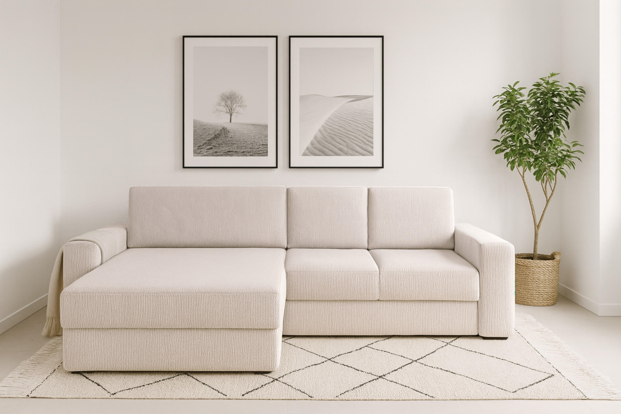 ECKSOFA TOCO XL 275/170 cm in Cord Creme links - Creme, Holz/Holzwerkstoff (275/170cm) - Deine Möbel 24