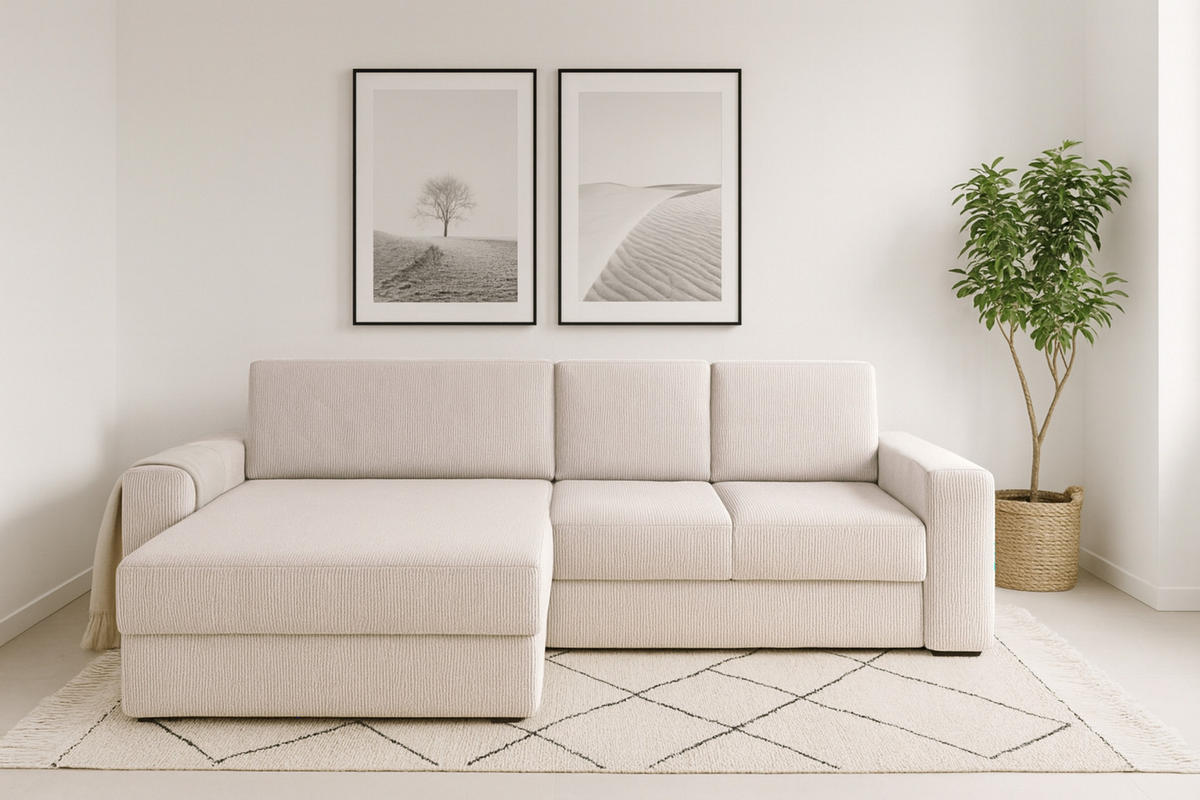 ECKSOFA TOCO XL 275/170 cm in Cord Creme links - Creme, Holz/Holzwerkstoff (275/170cm) - Deine Möbel 24