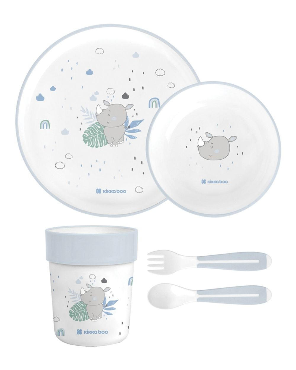 KINDERGESCHIRR Savanna 5-teilig hellblau 180 ml, ab 6 Monaten, leicht zu reinigen, für unterwegs, kompakt - Blau, Kunststoff (18/2/18cm) - Kikka boo