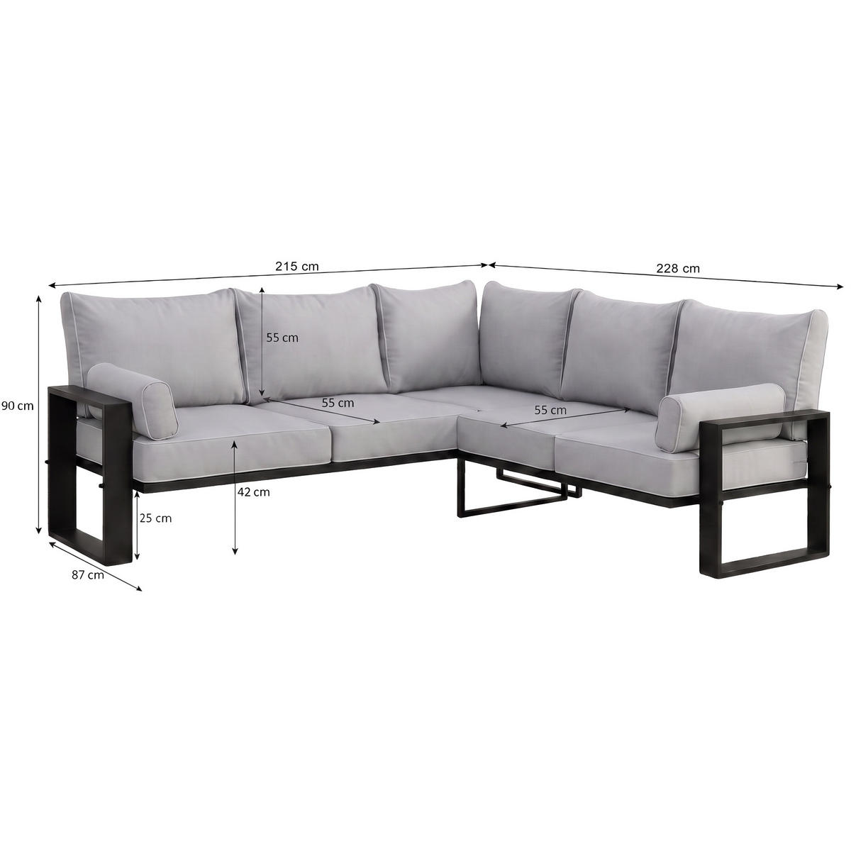 ROHOVÝ díl pohovky Verdino 2R2 s kovovým rámem 215 cm, modrošedý - šedohnědá, kov (215/90/228cm) - Beautysofa