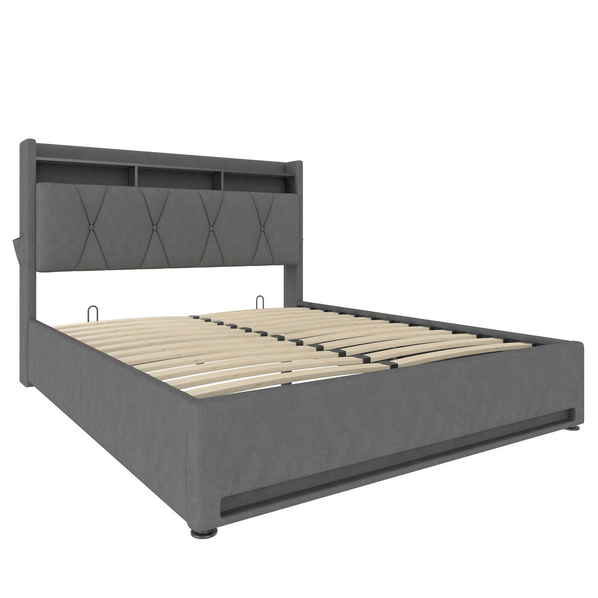POLSTERBETT 160/200 cm in Dunkelgrau Samt mit Bettkasten, LED, USB und Type-C - Grau, Holzwerkstoff/Textil (160/200cm) - CHICFURN