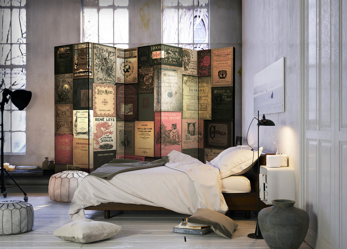 PARAVÁN Akustický 5-Dielny 225x172 cm Veľa Kníh - viacfarebná, drevo/textil (225/172/3cm) - Muralo