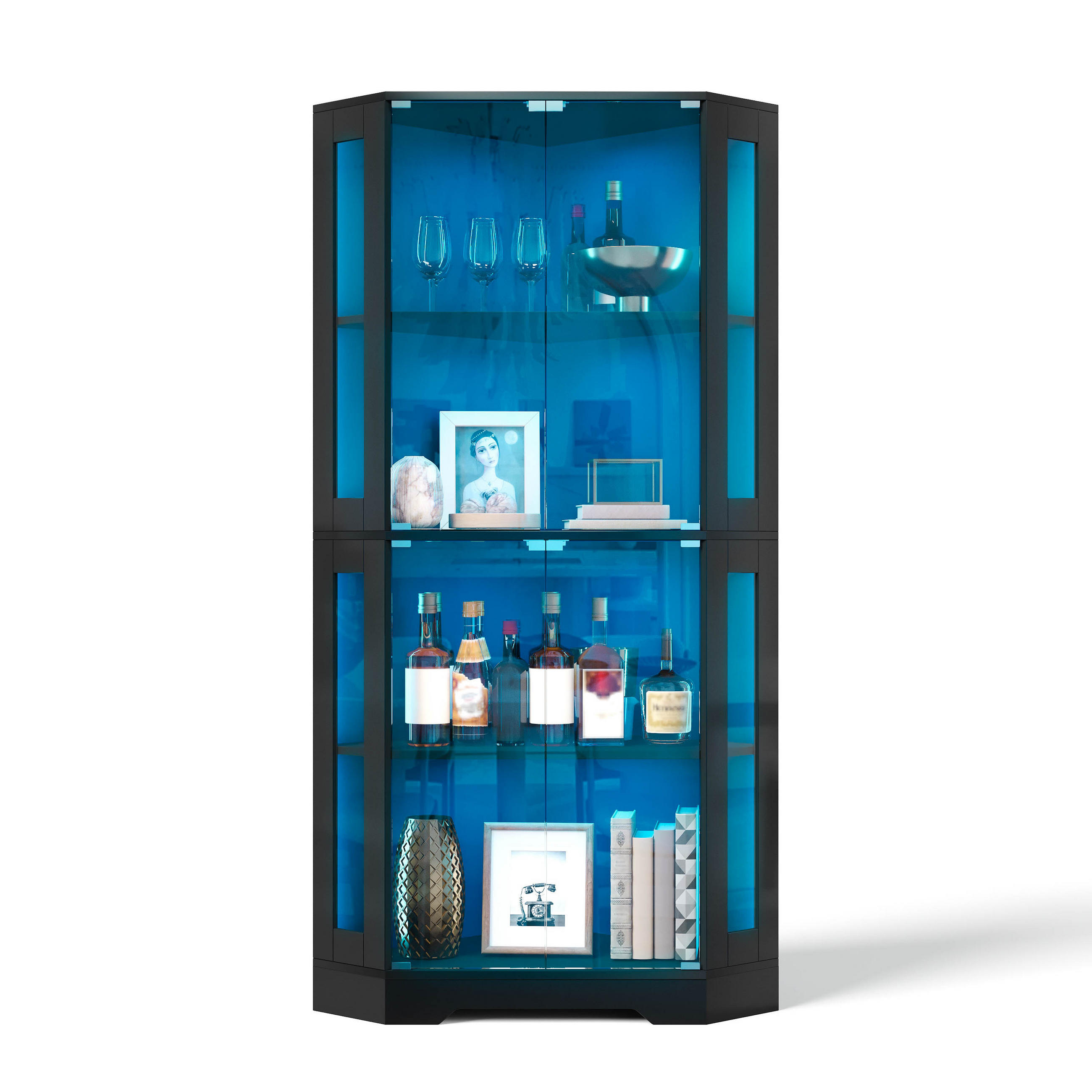 GESCHIRRSCHRANK 165 cm MDF Schwarz mit RGB-LED und Glastüren - Schwarz, Holzwerkstoff (40/165/40cm) - Korfee