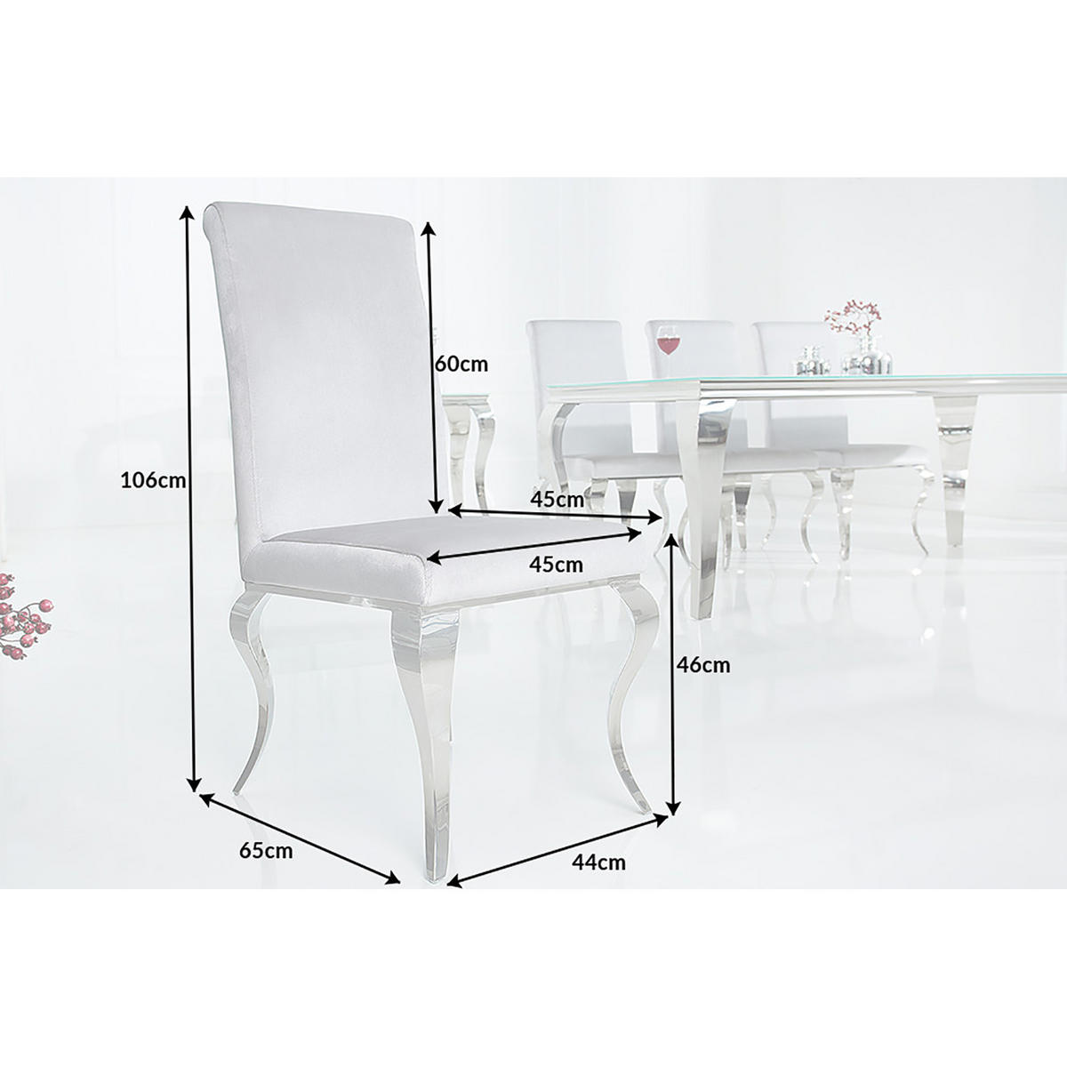 STUHL MODERN BAROCK Samt Edel-Grau 105 cm - Silberfarben/Grau, Textil/Metall (45/104/64cm) - riess-ambiente