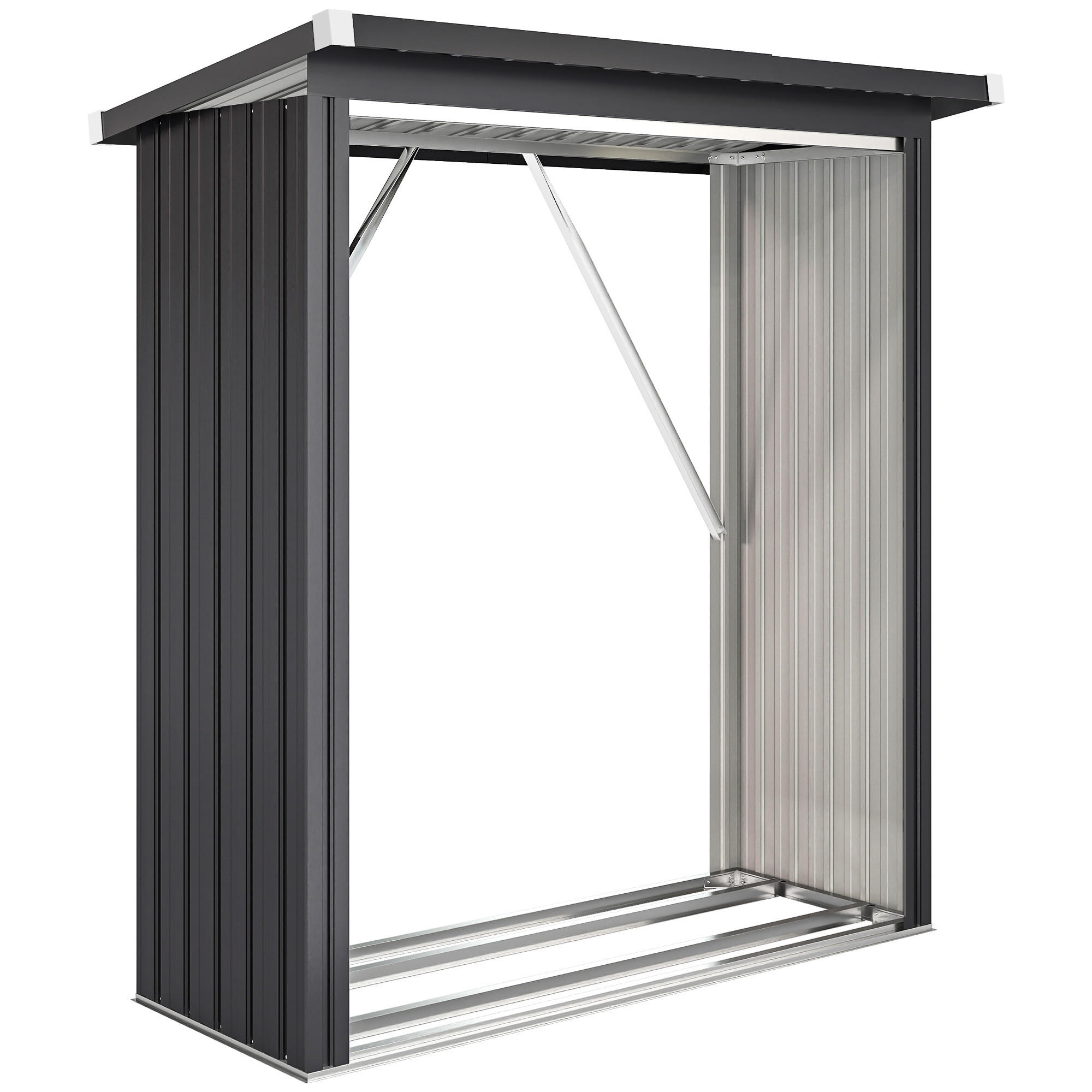 KAMINHOLZREGAL Außen Stahl 150 x 66,5 x 150 cm erhöhtes Brennholzregal Grau - Dunkelgrau, Metall (66.5/150/150cm) - Outsunny