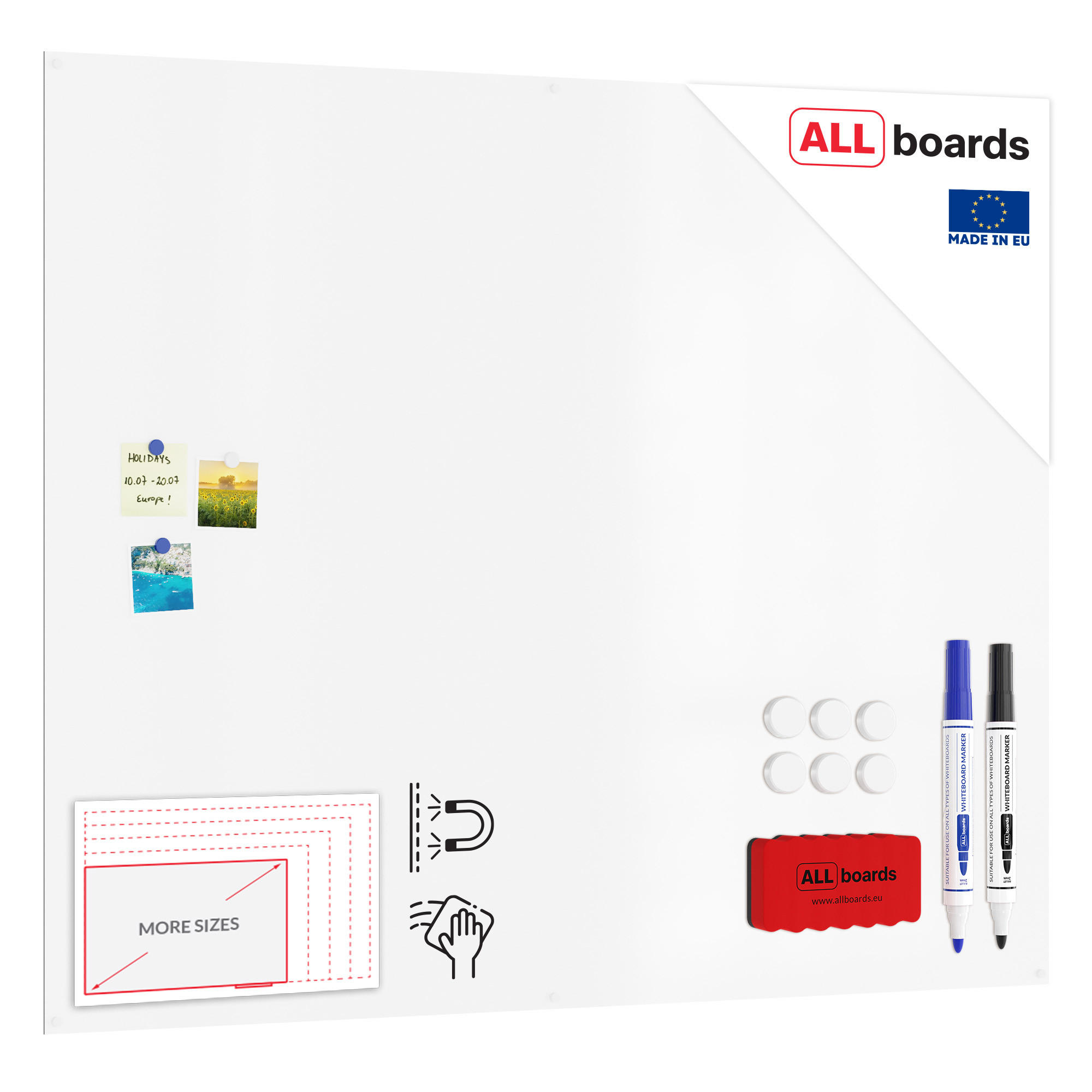 MAGNETPLATTE rahmenloses SLIMboard - Magnetisches trocken abwischbares Whiteboard 150x120 cm - Weiß, Metall (150/120/0.3cm) - ALLboards