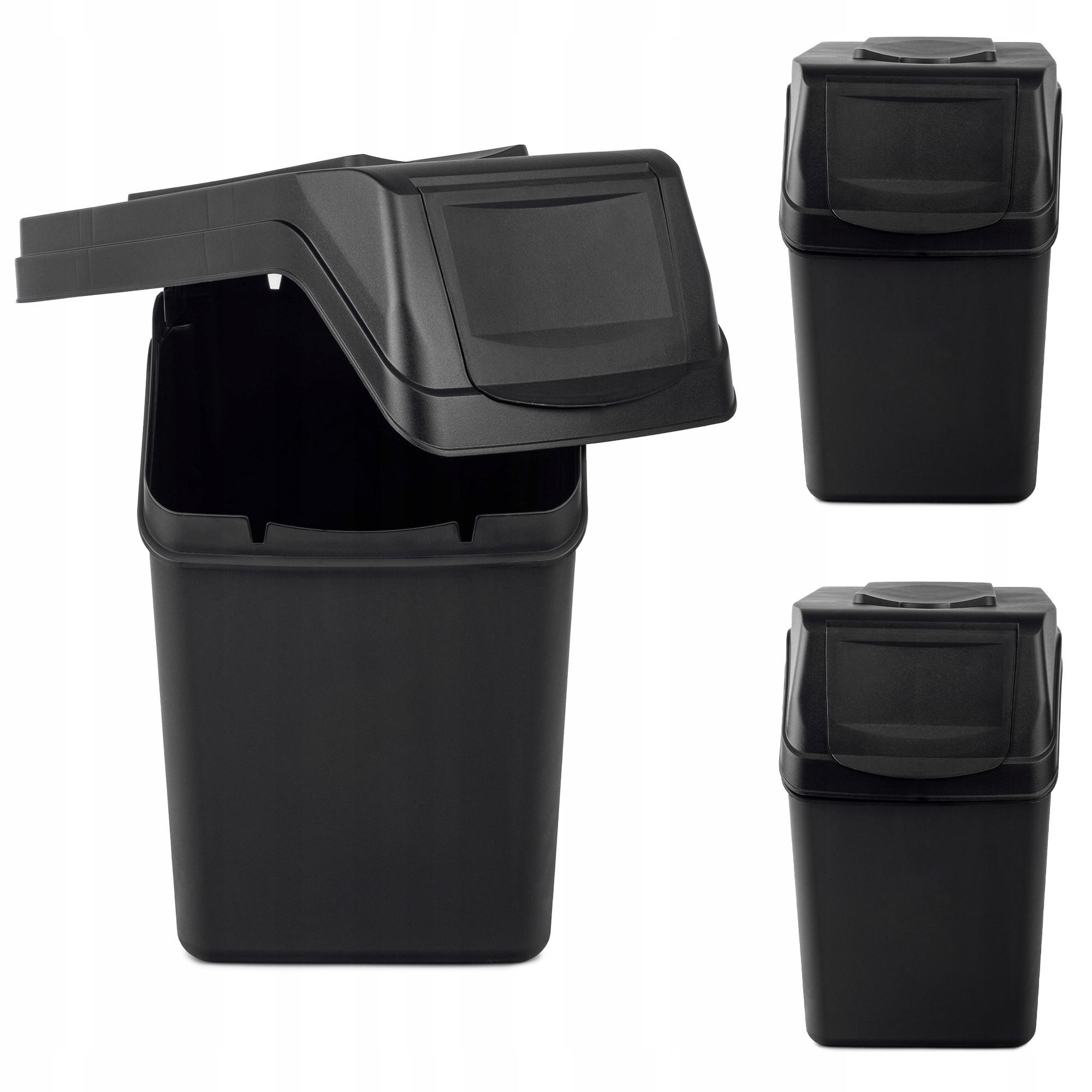 ABFALLBEHÄLTER 3x25 L, Schwarz - Schwarz, Kunststoff (22/38cm) - KADAX