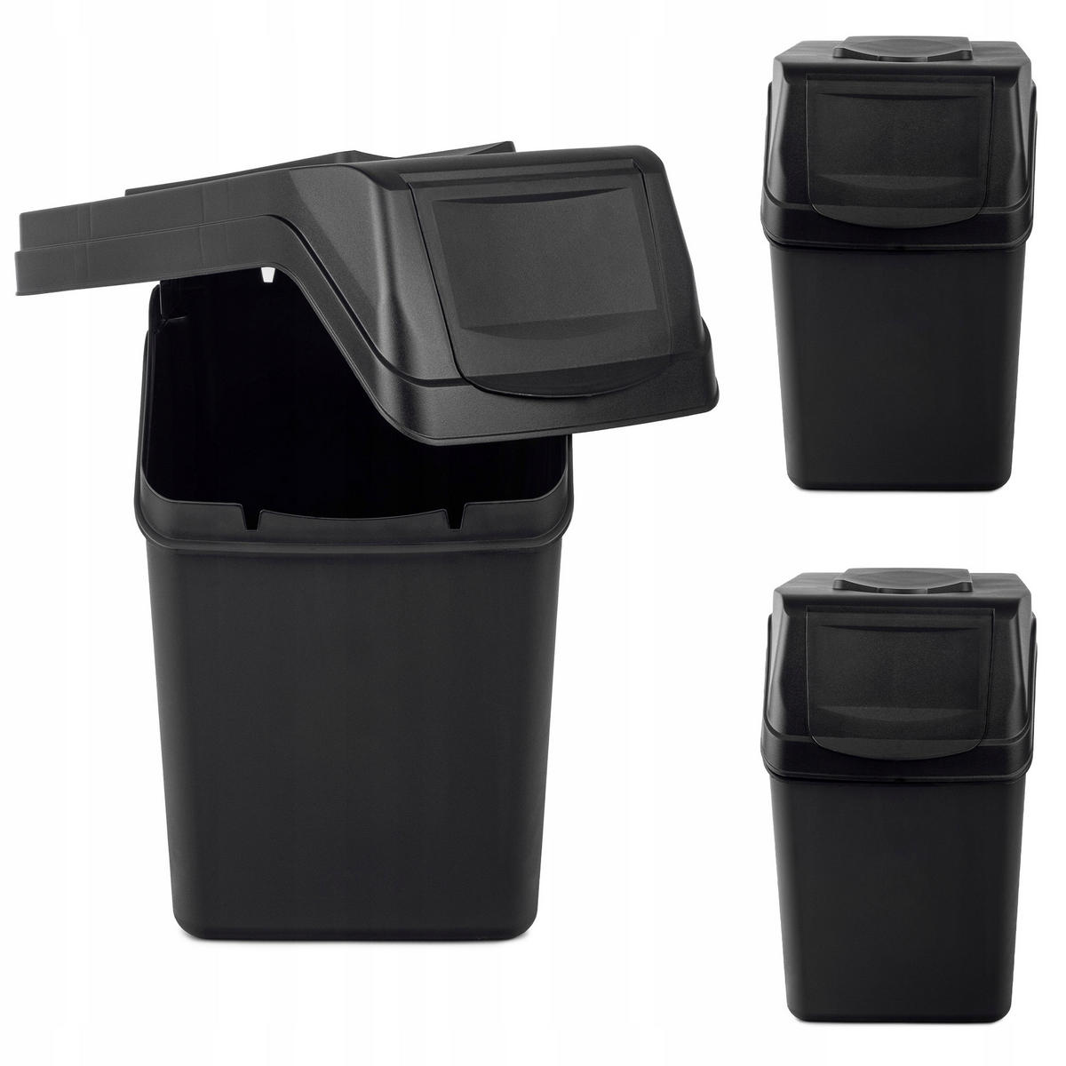 ABFALLBEHÄLTER 3x25 L, Schwarz - Schwarz, Kunststoff (22/38cm) - KADAX