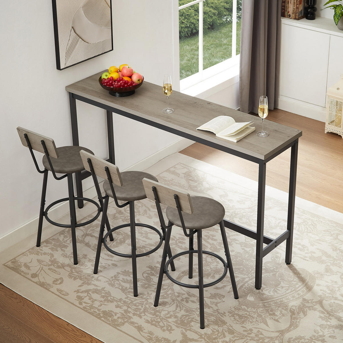 BARTISCH-SET 3 Hockern Industrie-Design Stahl 160cm - Grau, Holzwerkstoff/Metall (171/49.5/13.5cm) - Raelunyi