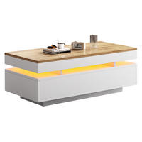 COUCHTISCH 100/50/35 cm mit LED-Beleuchtung und 2 Schubladen, Hochglanz, Weiß/Holzton - Weiß/Eiche Artisan, Holzwerkstoff (100/50/35cm) - Redom