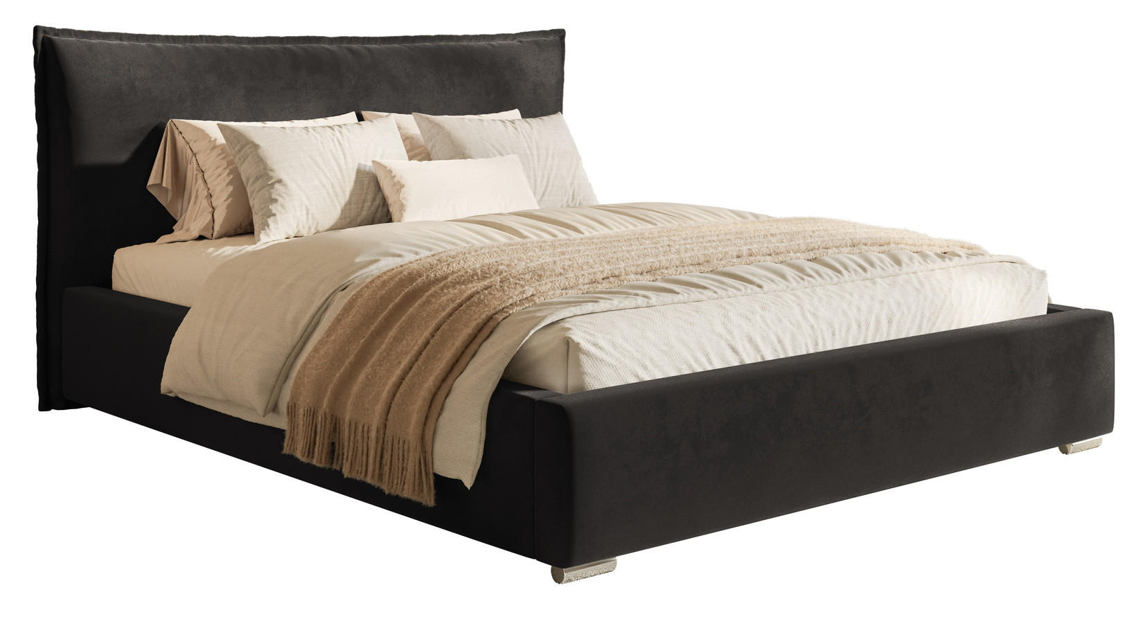 POLSTERBETT 140x200 Zenito mit Kissen-Kopfteil, Bettkasten, Schwarz - Schwarz, Holz/Textil (140/200cm) - Emporius