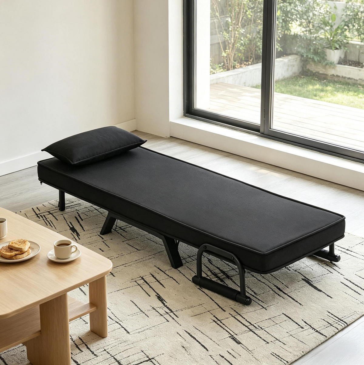 SCHLAFSESSEL 65/78/75 cm schwarz aus Leinen und Metall, klappbar - Schwarz, Kunststoff (75/78/65cm) - OKWISH