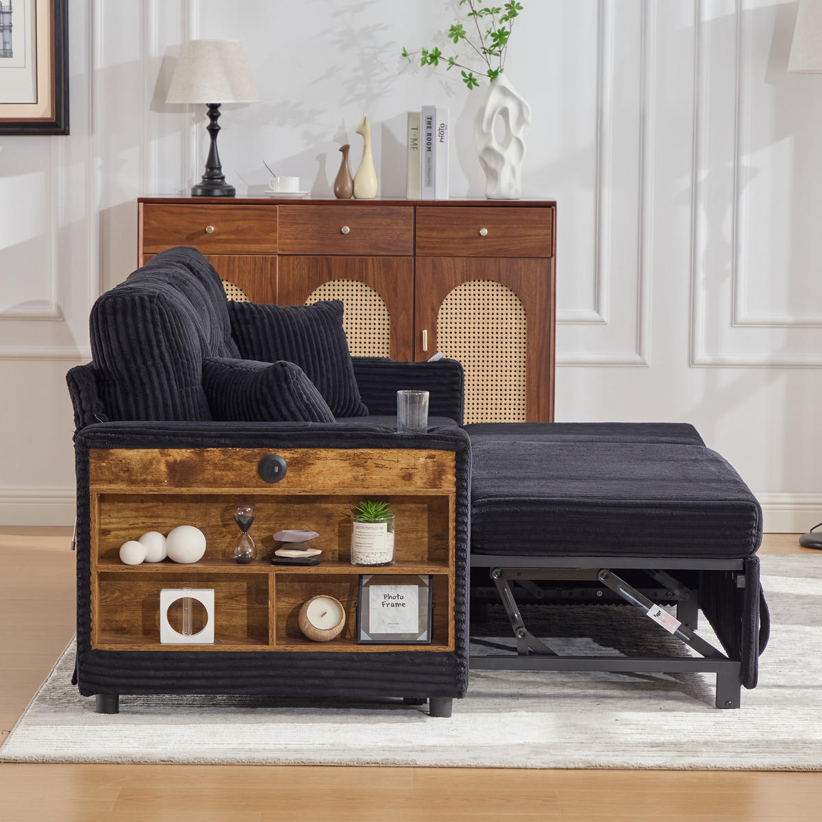 ECKSOFA mit Stauraumfunktion,Cordstoff,Schwarz - Schwarz, Textil (144/195cm) - KOMHTOM