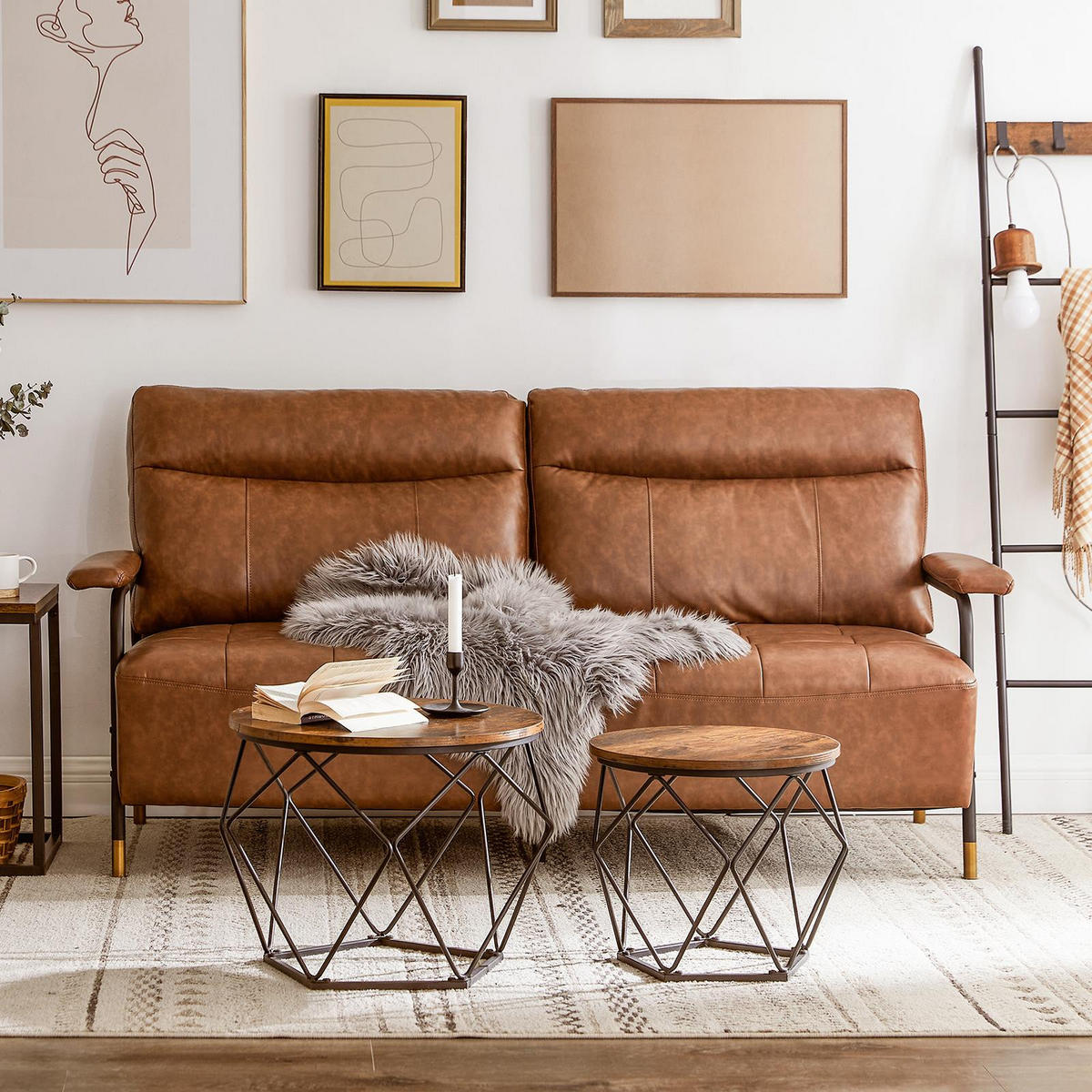 COUCHTISCHSET Metall Holzoptik Dunkelbraun Schwarz 50/40 x 40/36 cm (2 Stk.) - Dunkelbraun/Schwarz, Holzwerkstoff/Metall (50/50/40cm) - Begryf