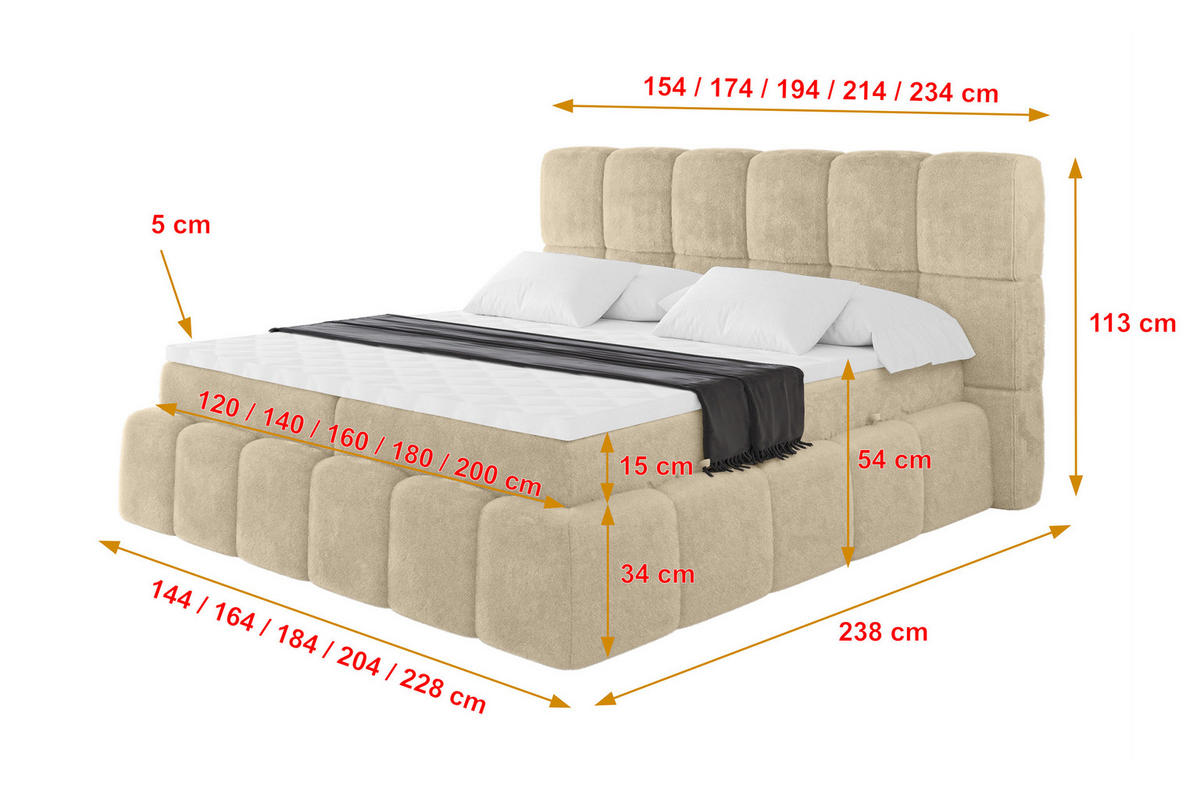 BOXBETT - AURI-H4 - 140x200 Hellbeige Lapitt - Creme, Holzwerkstoff (140/200cm) - ALTDECOR