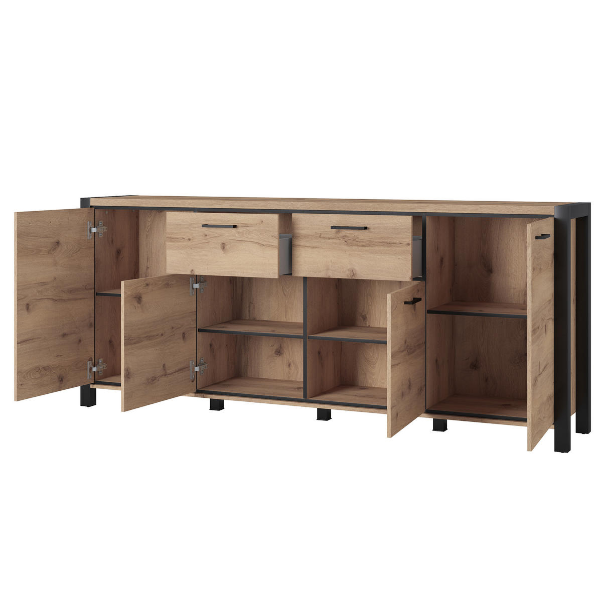 SIDEBOARD ATTIVO 213/91/41 cm mit 2 Schubladen und 4 Türen Eichefarben - Eichefarben, Holzwerkstoff (213/91/41cm) - MASSENO