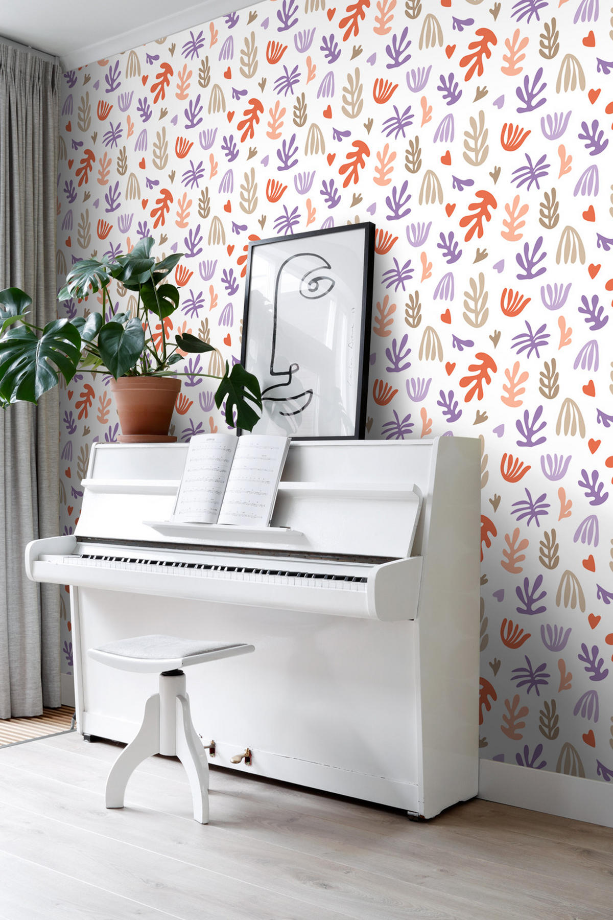 TAPETE Pflanzen im Matisse-Stil 50 x 900 cm - Weiß, Papier (50/900cm) - ESTAhome