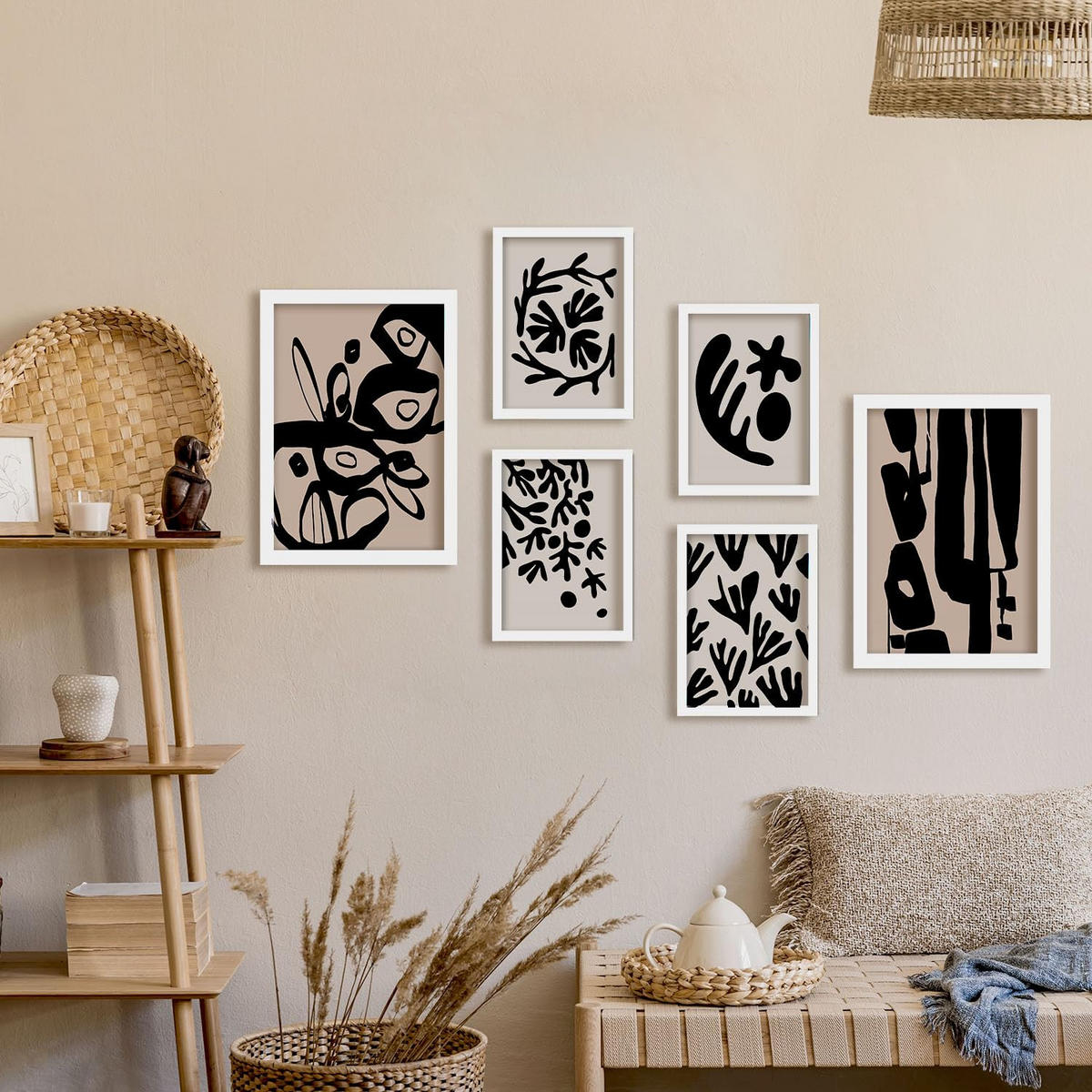 POSTER Set Mit 6 Mystik Design In Blume Zusammenfassung Ästhetische Dekorative Gemälde Für Ihr Wohnzimmer, Schlafzimmer, Zuhause A3 & A4 Weißer Rahmen - Weiß, Papier (29/3cm) - Nacnic