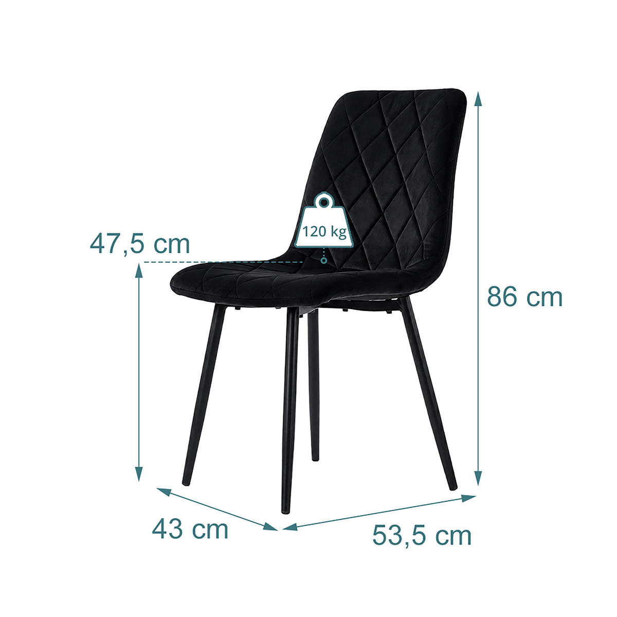 STOL Svart 4-pack sammet metallben - Svart, Trä/Textil (43/86/53.5cm) - Relaxdays