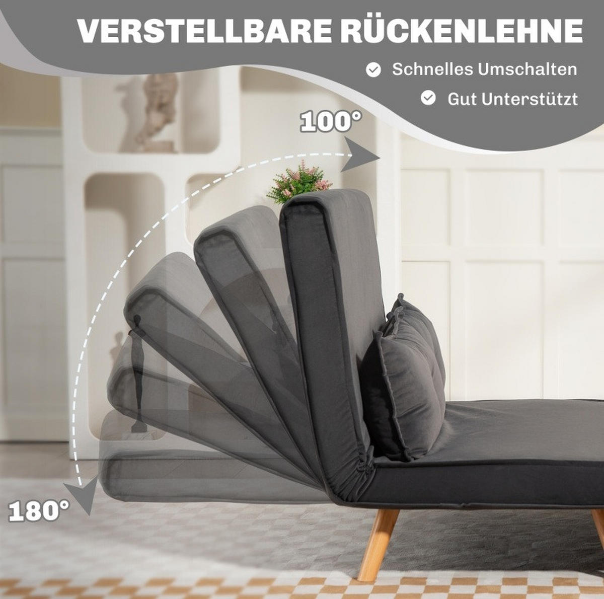 2-SITZER Schlafsofa Polyester mit Klick-Klack, verstellbarer Rückenlehne 120/75/87 cm Dunkelgrau - Dunkelgrau, Textil (75/87/120cm) - Redom