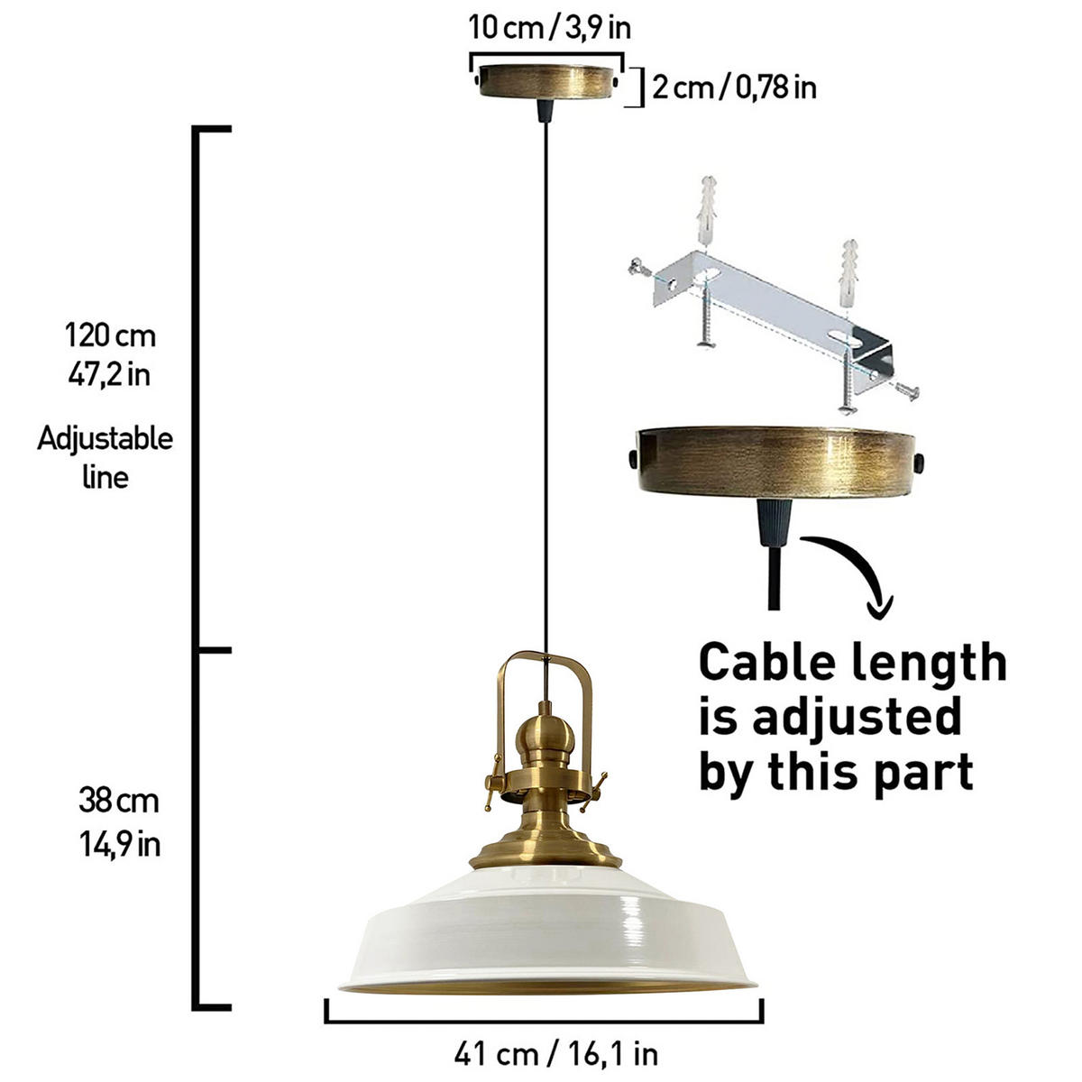 PENDELLEUCHTE Asletl 41/38 cm - Weiß, Metall (38/41/160cm) - Bamyum