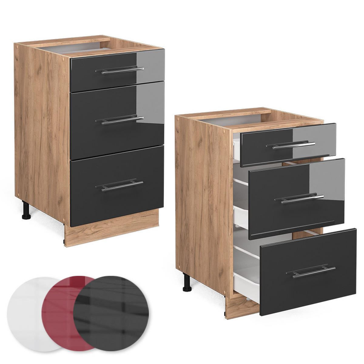 KÜCHENUNTERSCHRANK Fame-Line Anthrazit Hochglanz 50 cm, AP Eiche - Anthrazit/Eiche Wotan, Holzwerkstoff (50/82/60cm) - Vicco
