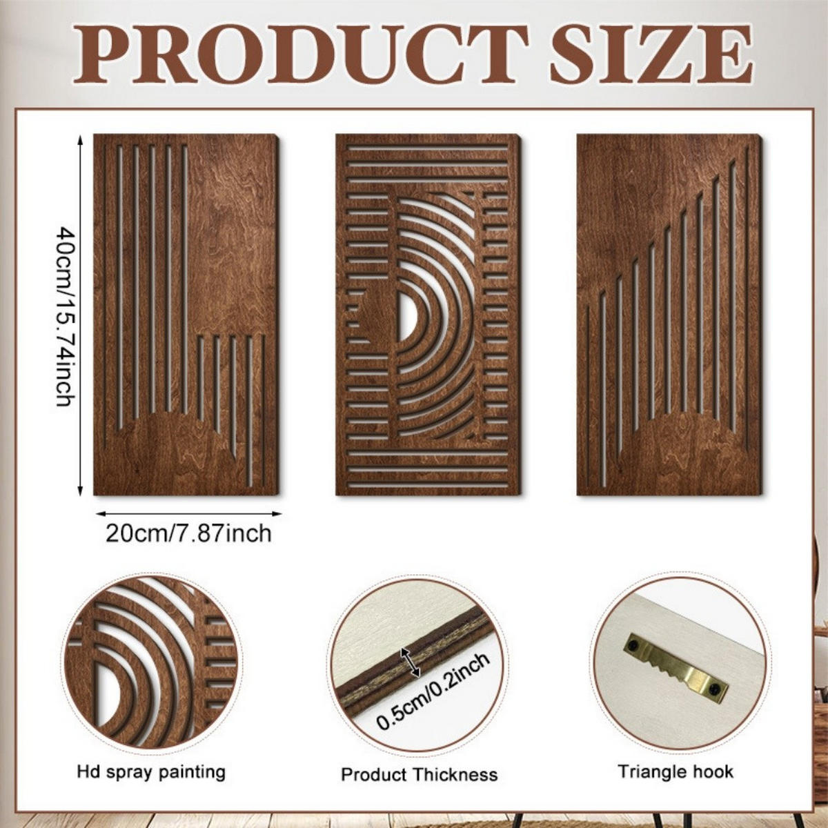 WANDDEKO Holz 3D Gitter Abstrakt 3er Set，40*20 - Akaziefarben, Holzwerkstoff (40/1cm) - Weltevree