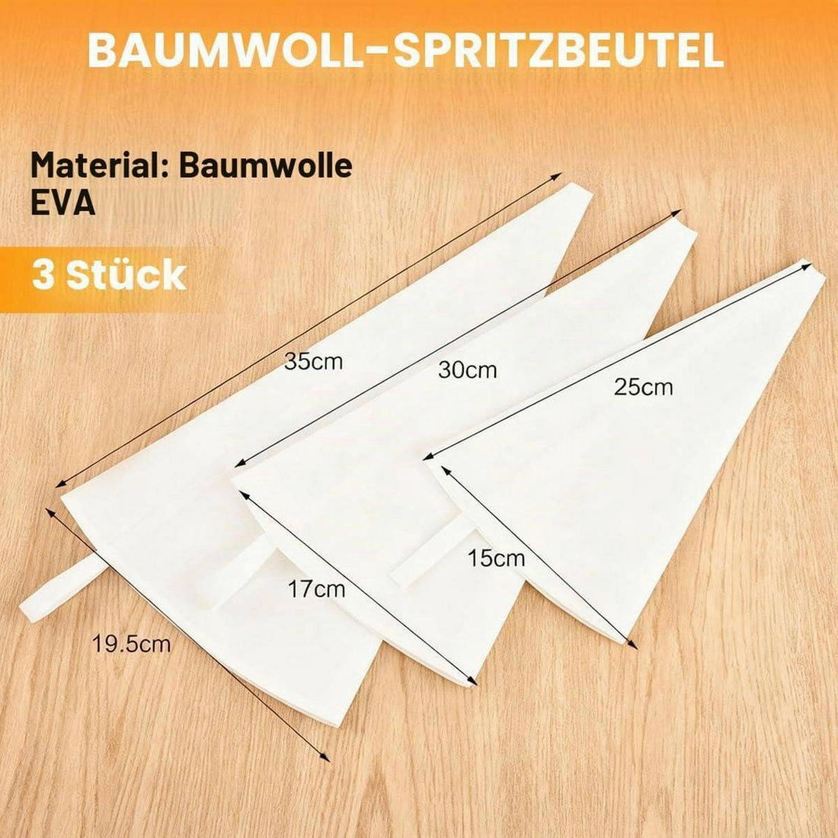 SPRITZBEUTEL 3-teiliges Set Baumwolle 25/30/35 cm - Weiß, Textil (19.5/1/35cm)