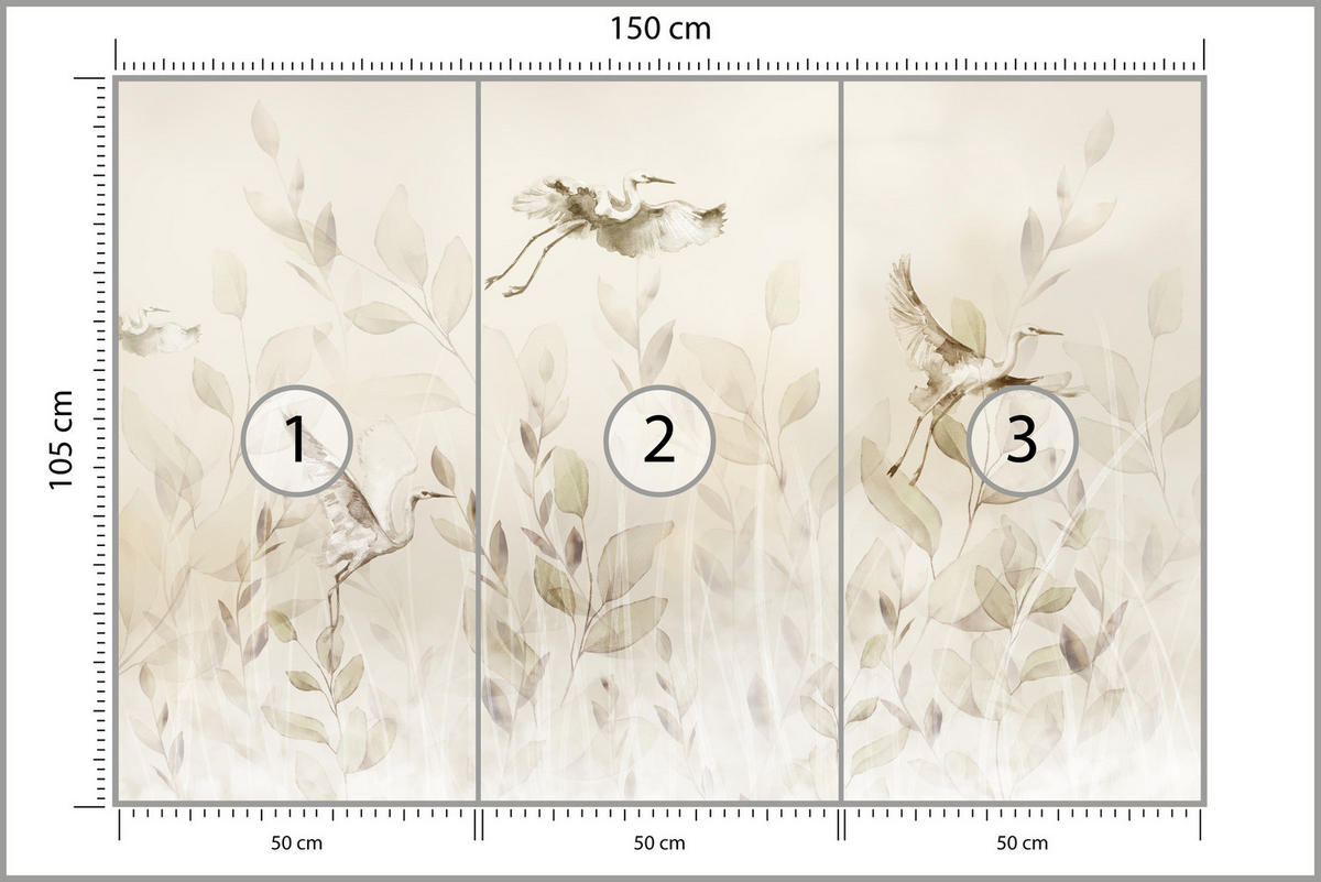 FOTOTAPETE Vögel Blätter Wiese Retro Stil 150x105 - Beige, Papier (150/105cm) - Muralo