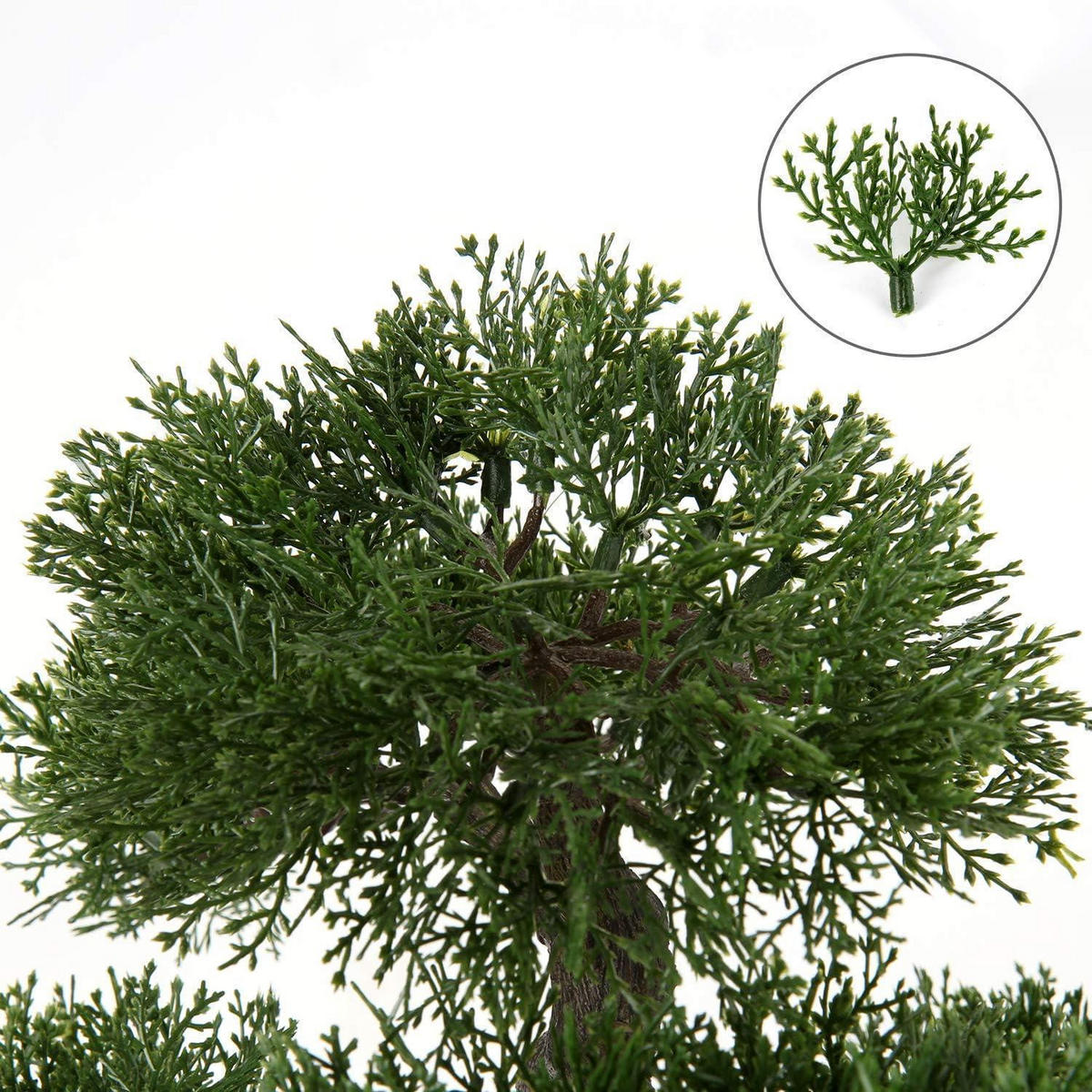 KUNSTBONSAI Zeder mit Keramik-Übertopf Schwarz 36 cm - Grün, Kunststoff (36cm)