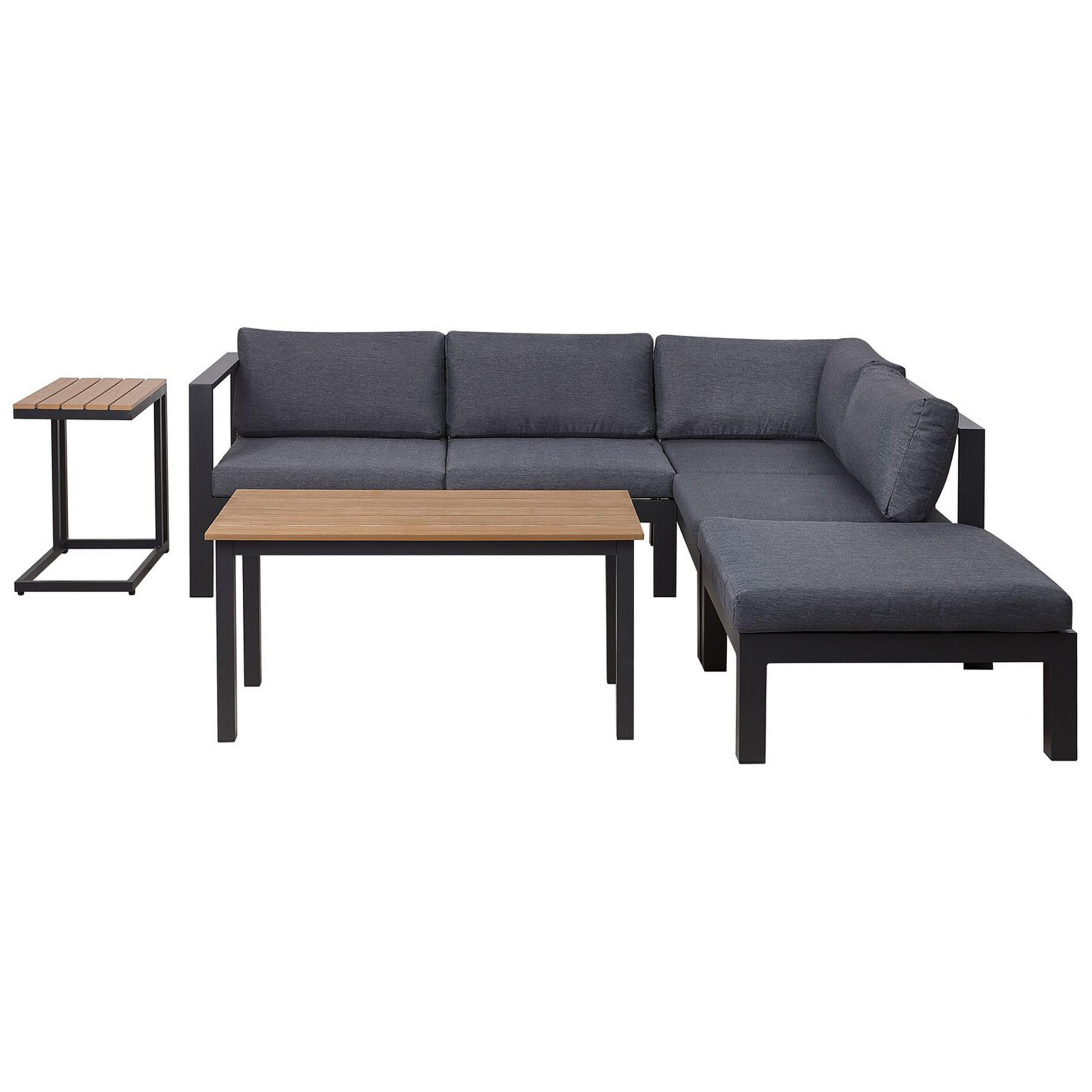 LOUNGE SET 5-Sitzer schwarz Auflagen grau Messina - Schwarz/Grau, Metall - Beliani