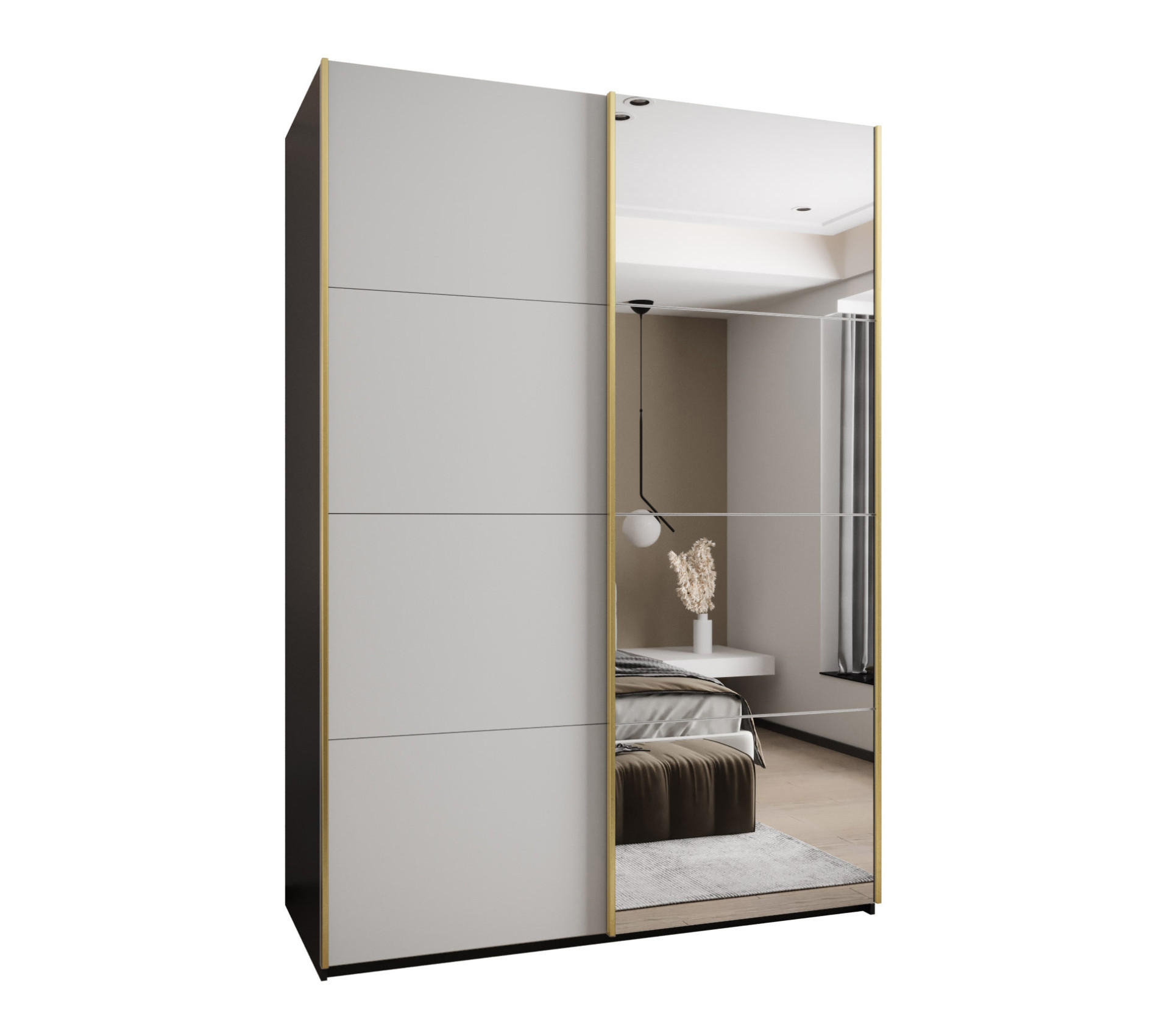 SCHWEBETÜRENSCHRANK 245,5/180/64 2-türig - Goldfarben/Schwarz, Holz/Metall (180/245/64cm) - Abiks Möbel