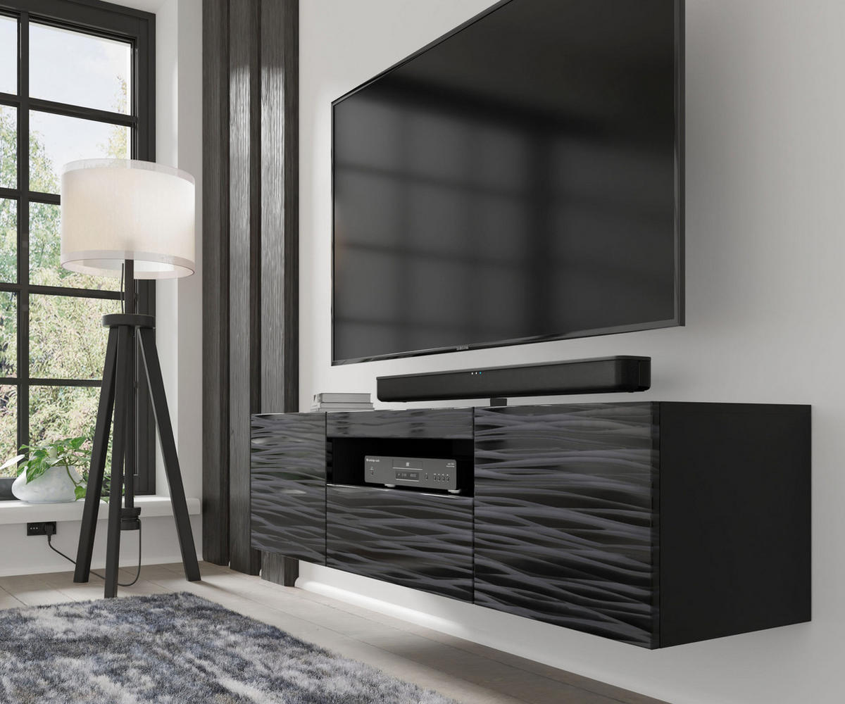 TV LOWBOARD Schwarz Hochglanz 150/42/37 - Schwarz Hochglanz, Holzwerkstoff (150/42/37cm) - RAUMHIRSCH FURNITURE