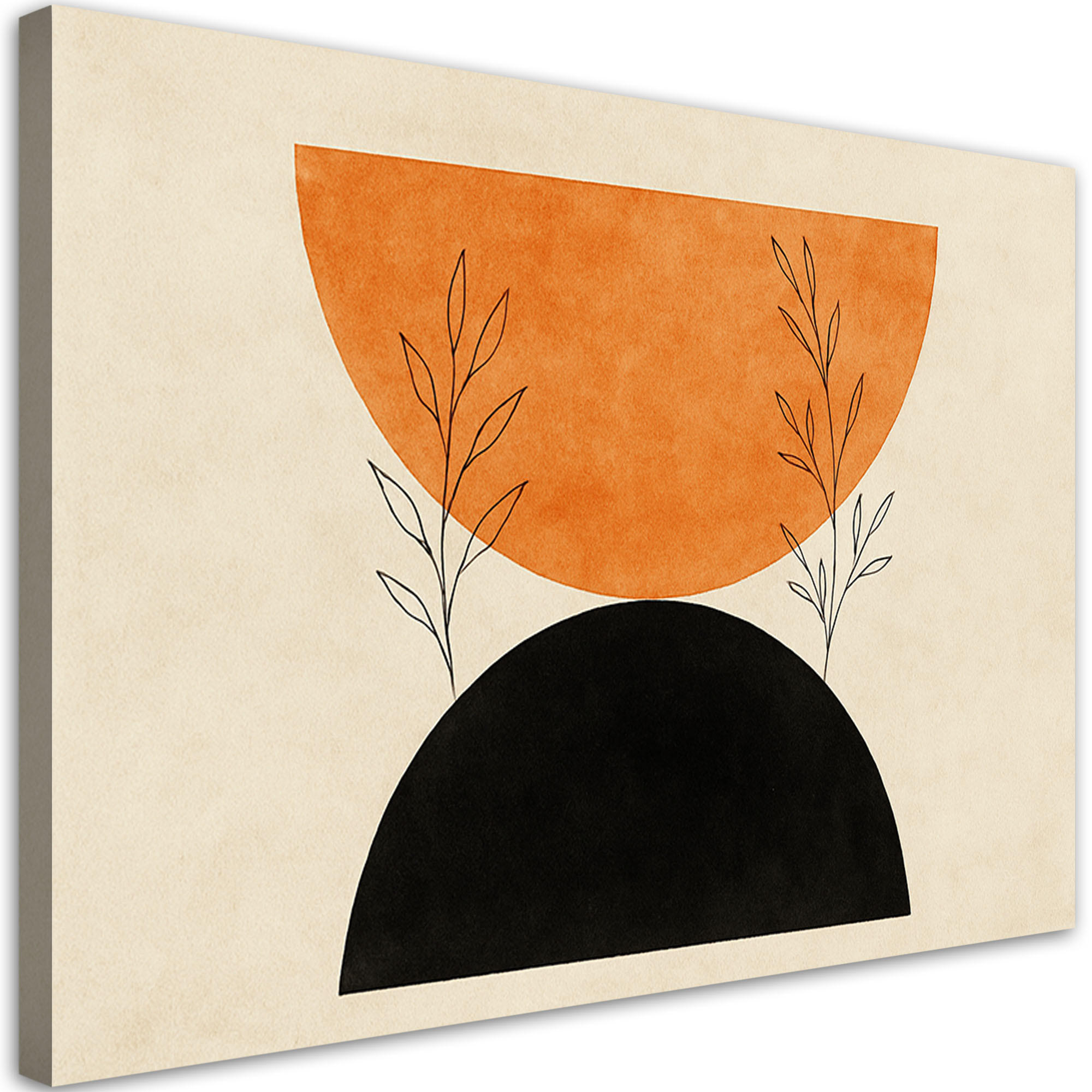 LEINWANDBILD Geometrische Figuren Pflanzen Ziegelrot Schwarz Minimalismus 120x80cm - Beige, Textil (120/80cm) - Feeby