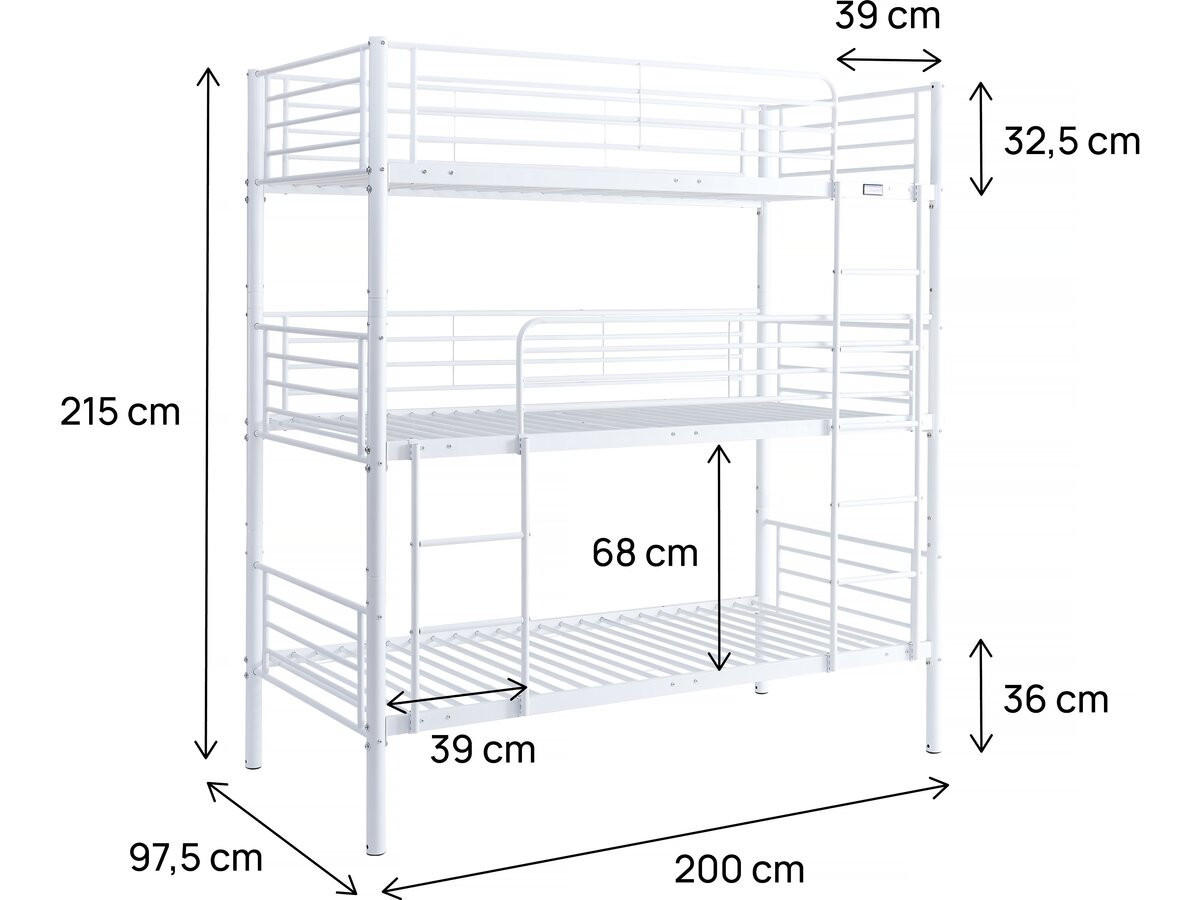 ETAGENBETT Havin Weiß - Weiß, Metall (90/190cm) - Habitat Garten