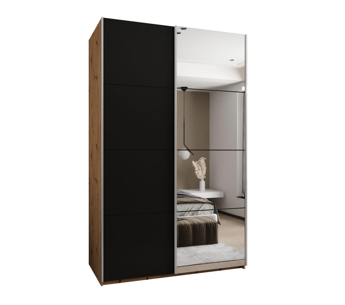 SCHWEBETÜRENSCHRANK 245,5/150/64 2-türig - Silberfarben/Schwarz, Holz/Metall (150/245/64cm) - Abiks Möbel